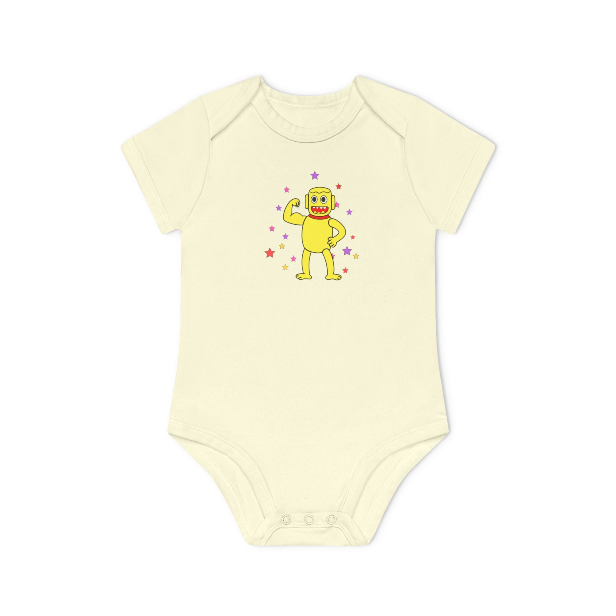 Cute Yellow Robot Baby Bodysuit — Organic Short Sleeve Onesie