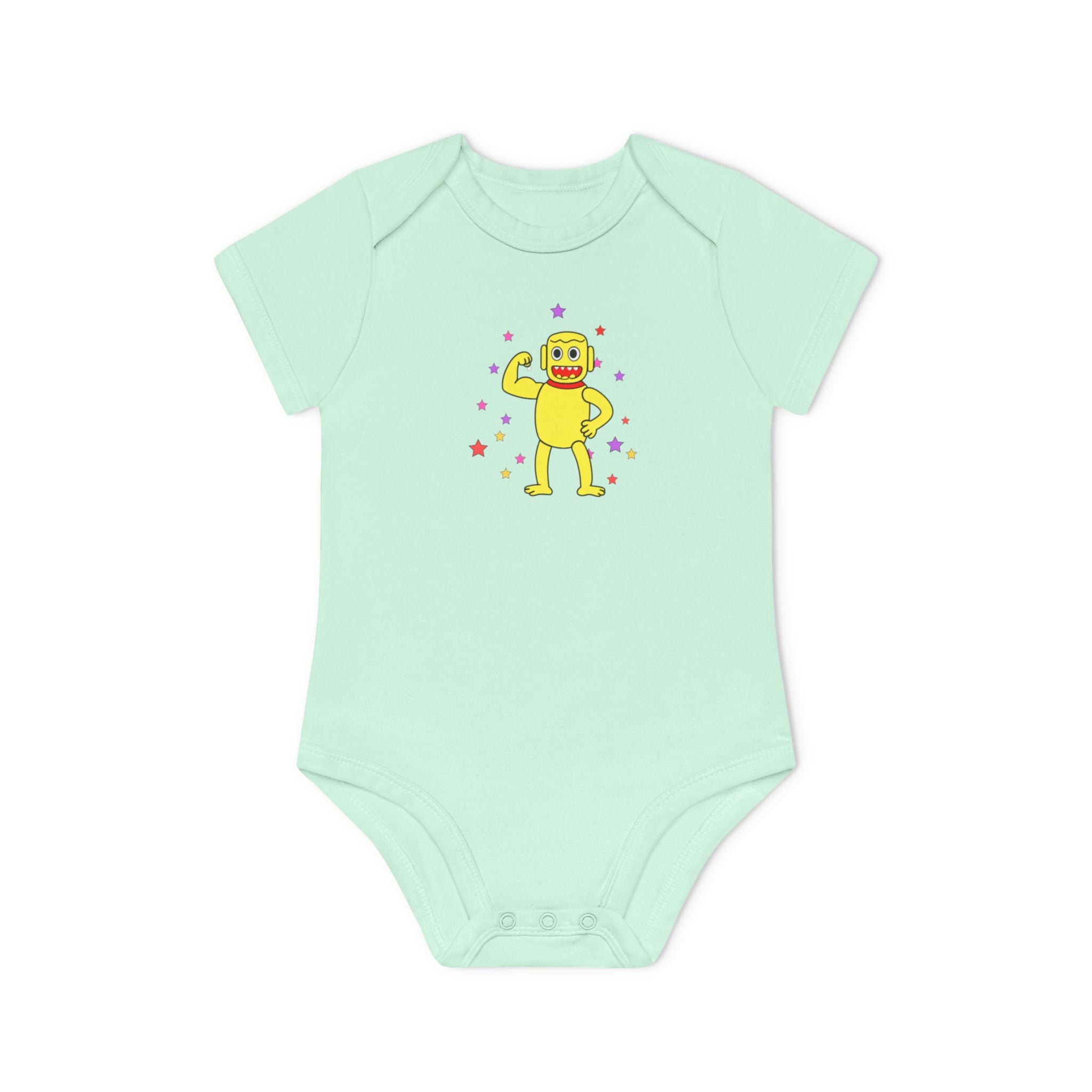 Cute Yellow Robot Baby Bodysuit — Organic Short Sleeve Onesie