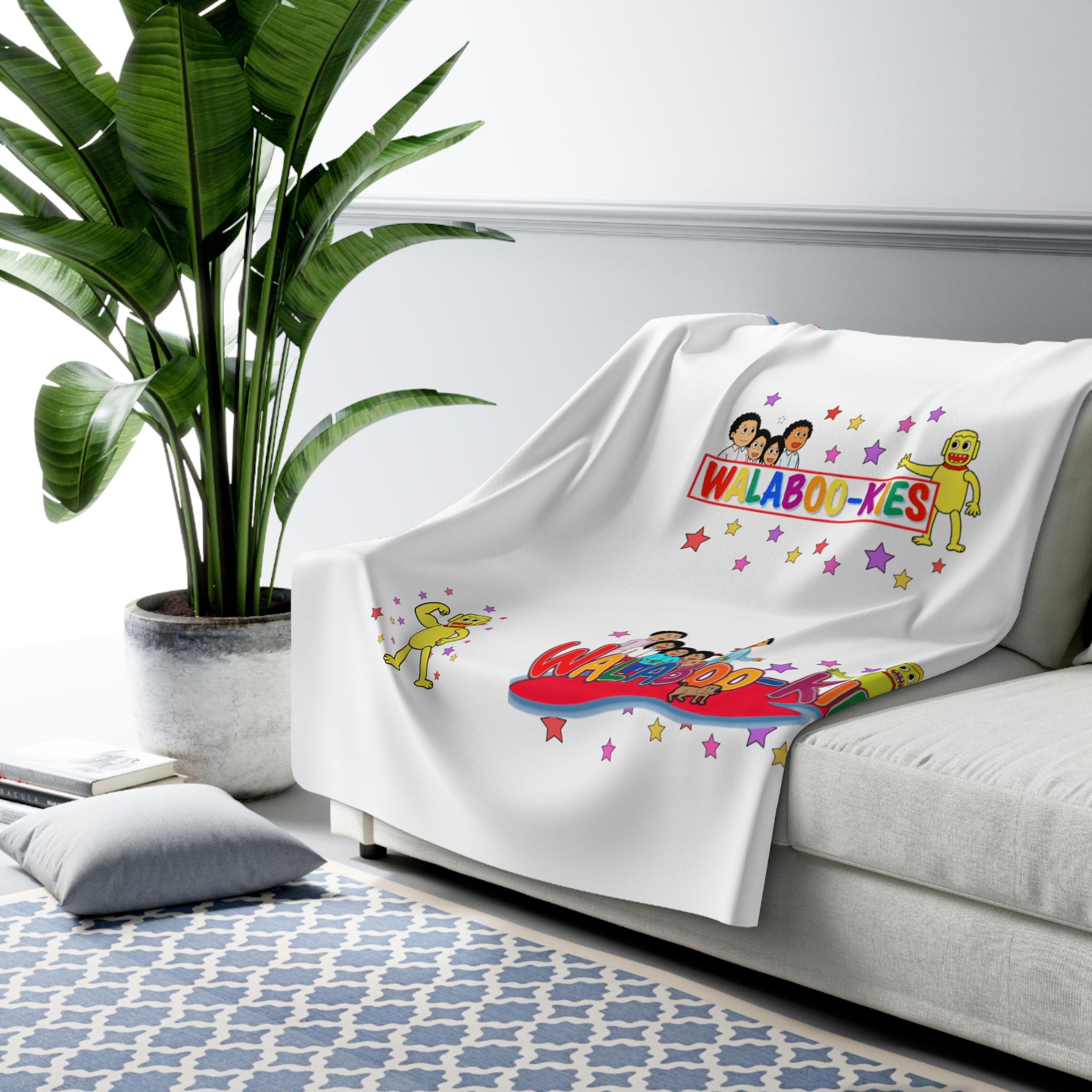 Sherpa Blanket — Colorful 'WALABOO-KIES' Kids Character Throw for Nursery & Playroom