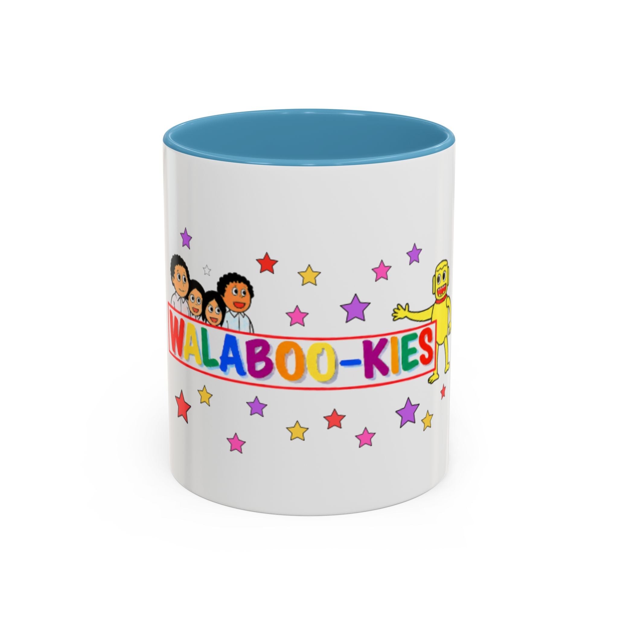WALABOO-KIES Kids Cartoon Accent Coffee Mug — Colorful Family & Stars Design (11/15oz)