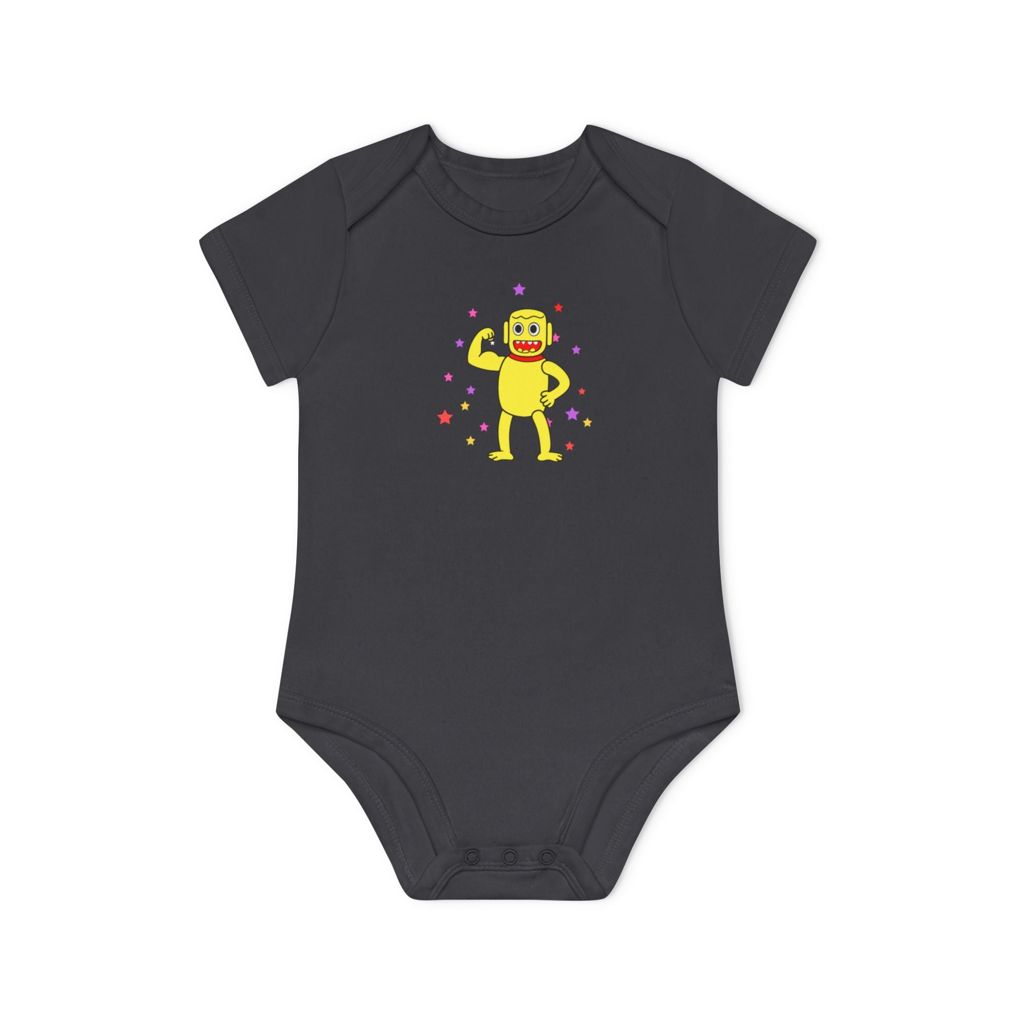 Cute Yellow Robot Baby Bodysuit — Organic Short Sleeve Onesie