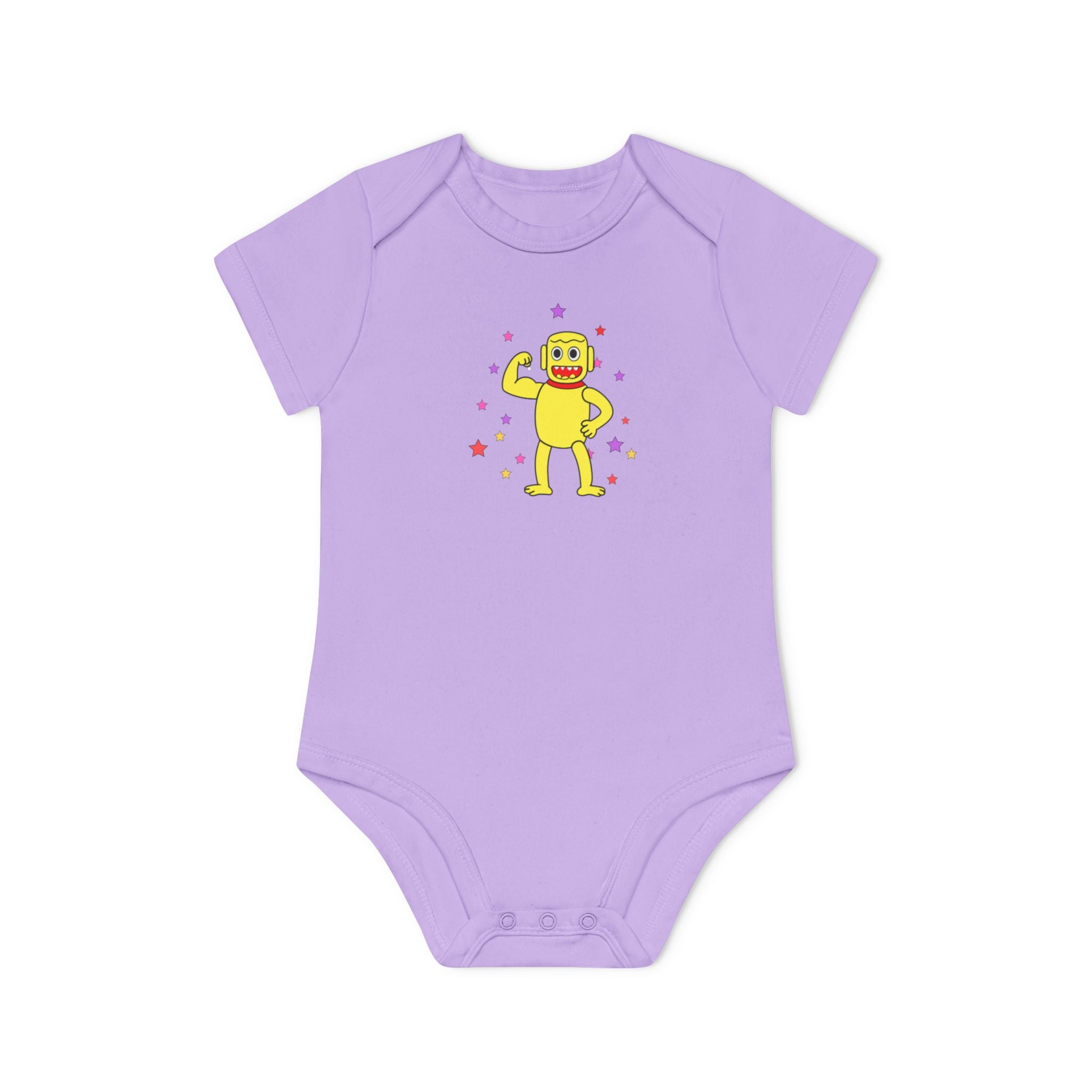 Cute Yellow Robot Baby Bodysuit — Organic Short Sleeve Onesie
