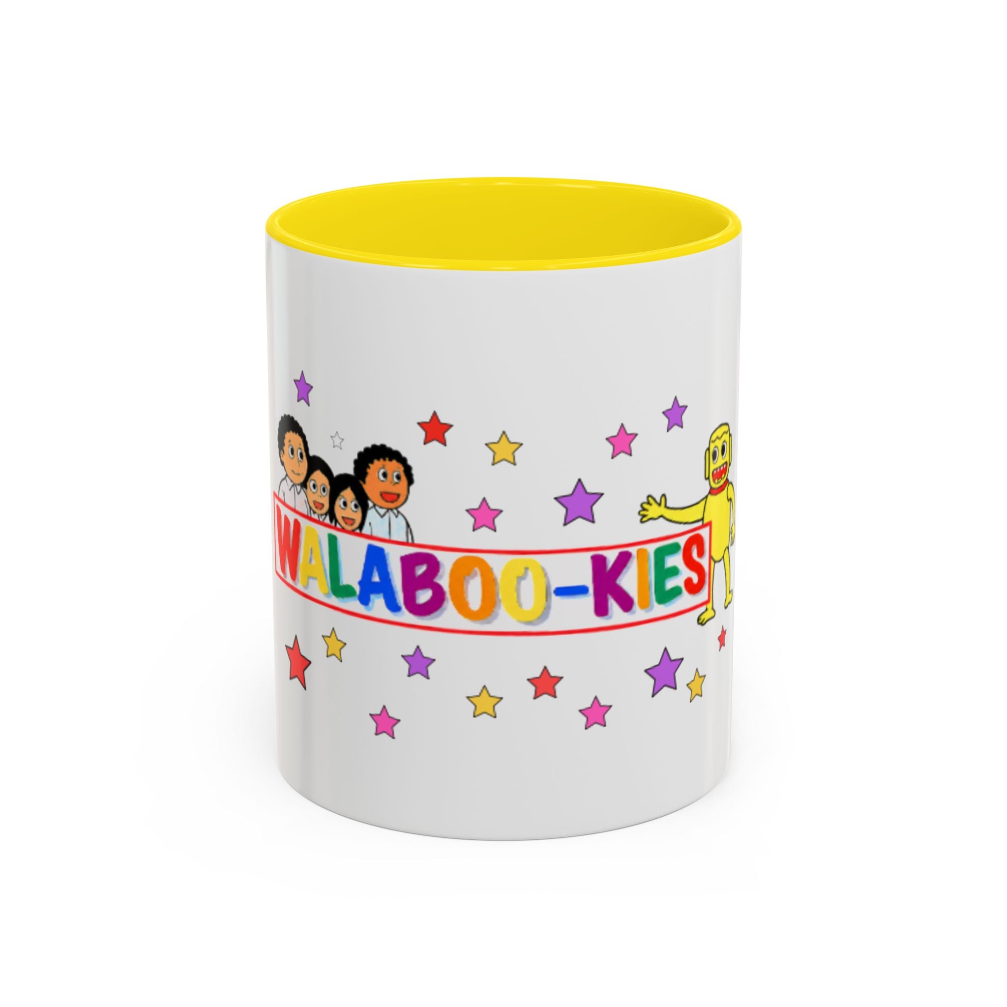 WALABOO-KIES Kids Cartoon Accent Coffee Mug — Colorful Family & Stars Design (11/15oz)