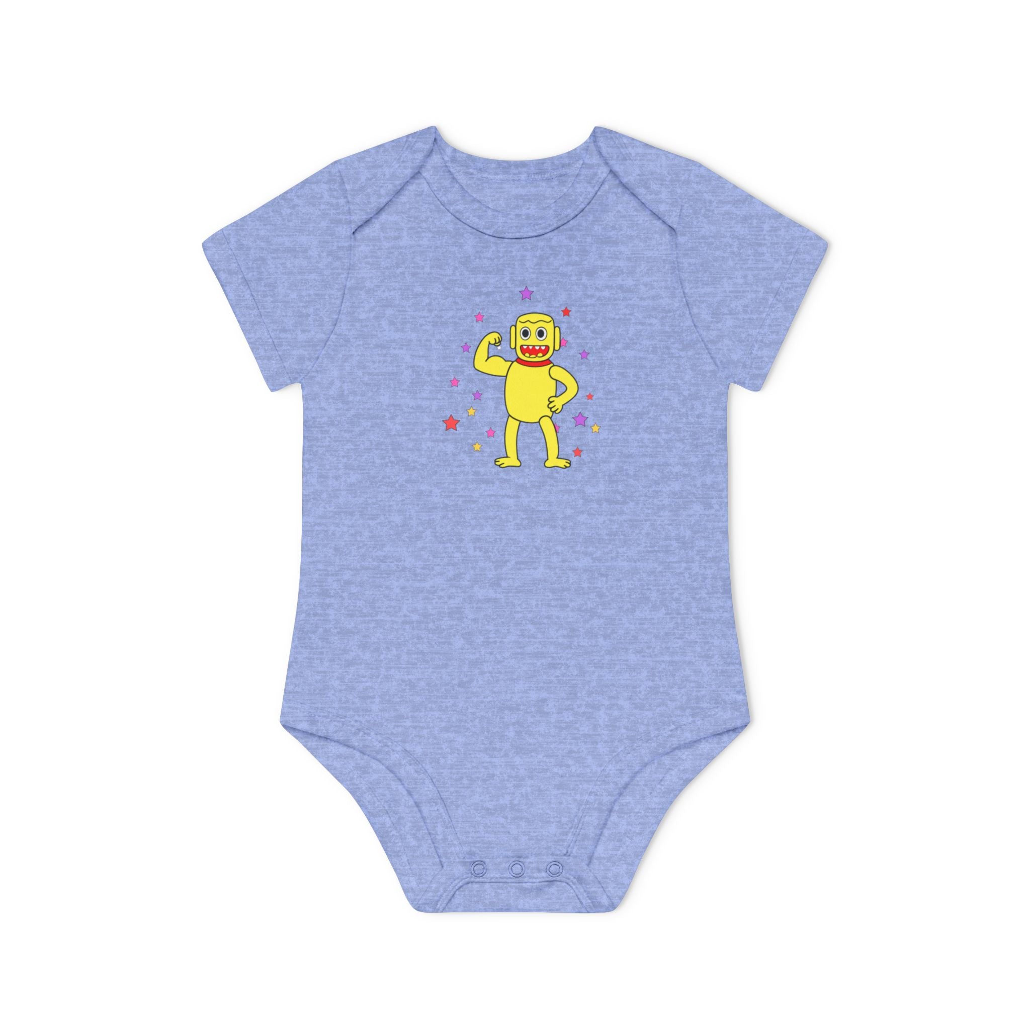 Cute Yellow Robot Baby Bodysuit — Organic Short Sleeve Onesie