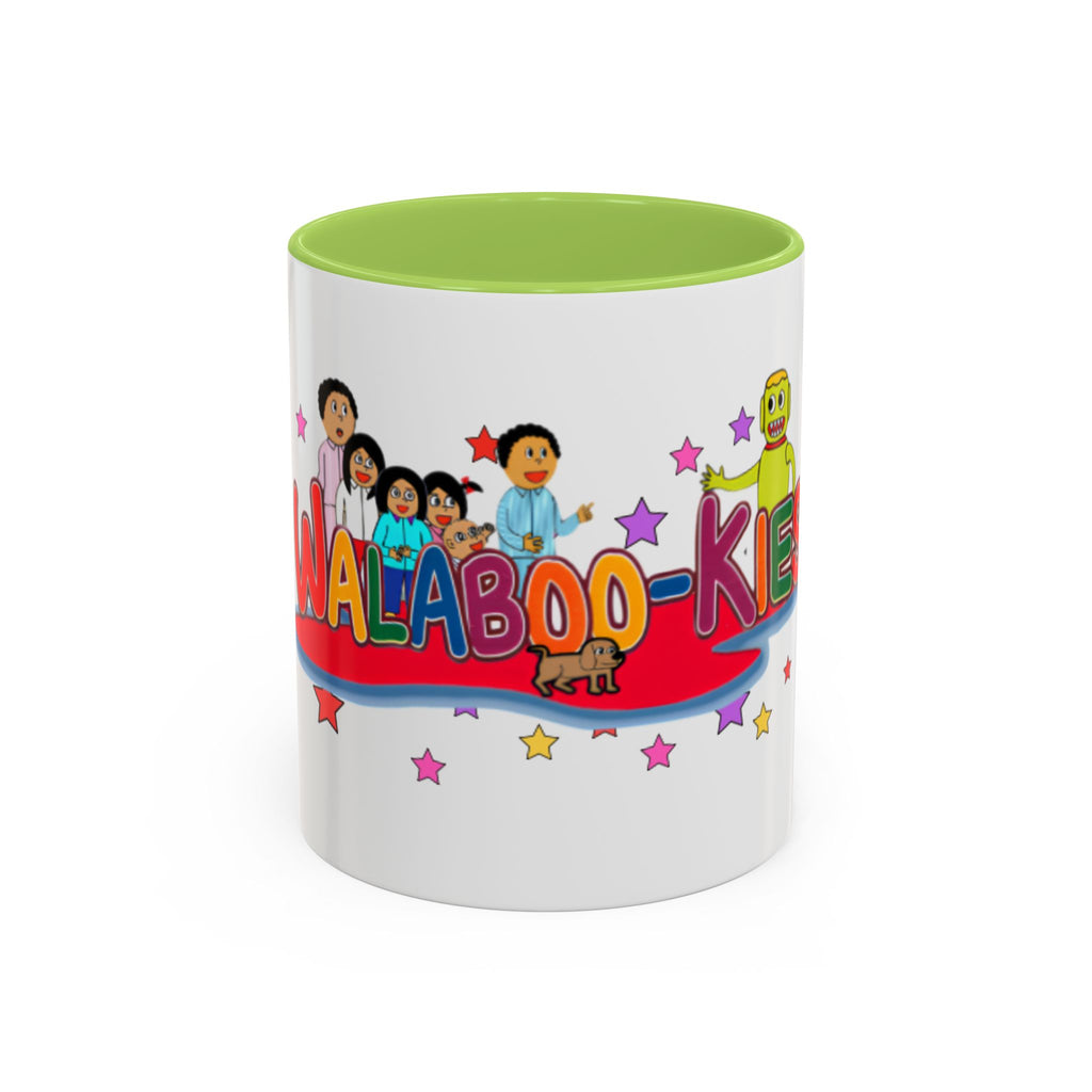 Personalized Family Cartoon Coffee Mug — 'Malaboo-Kies' Color Accent 11/15oz