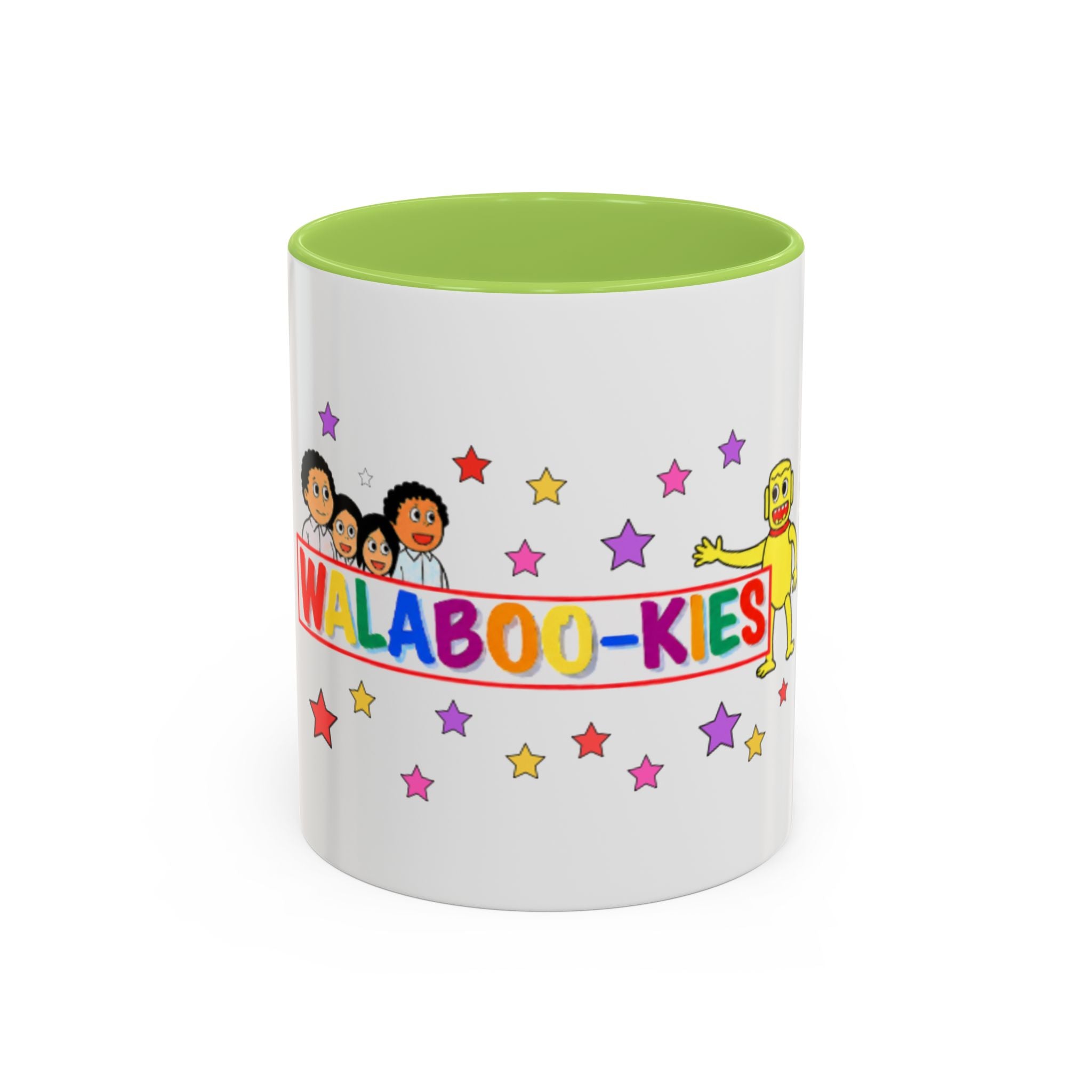WALABOO-KIES Kids Cartoon Accent Coffee Mug — Colorful Family & Stars Design (11/15oz)