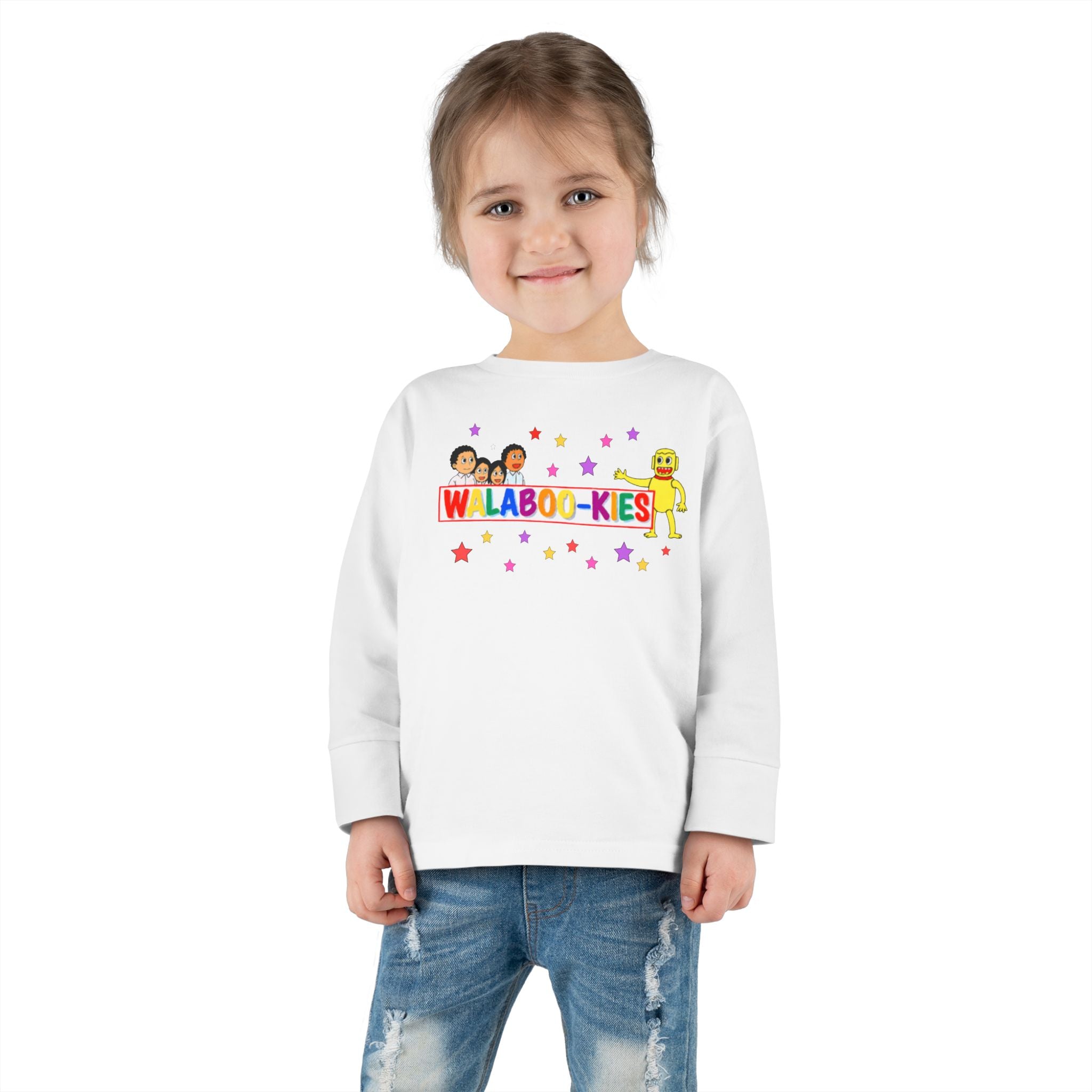 Toddler Long Sleeve Tee — Colorful “Wlaboo-kies” Cartoon Kids Shirt