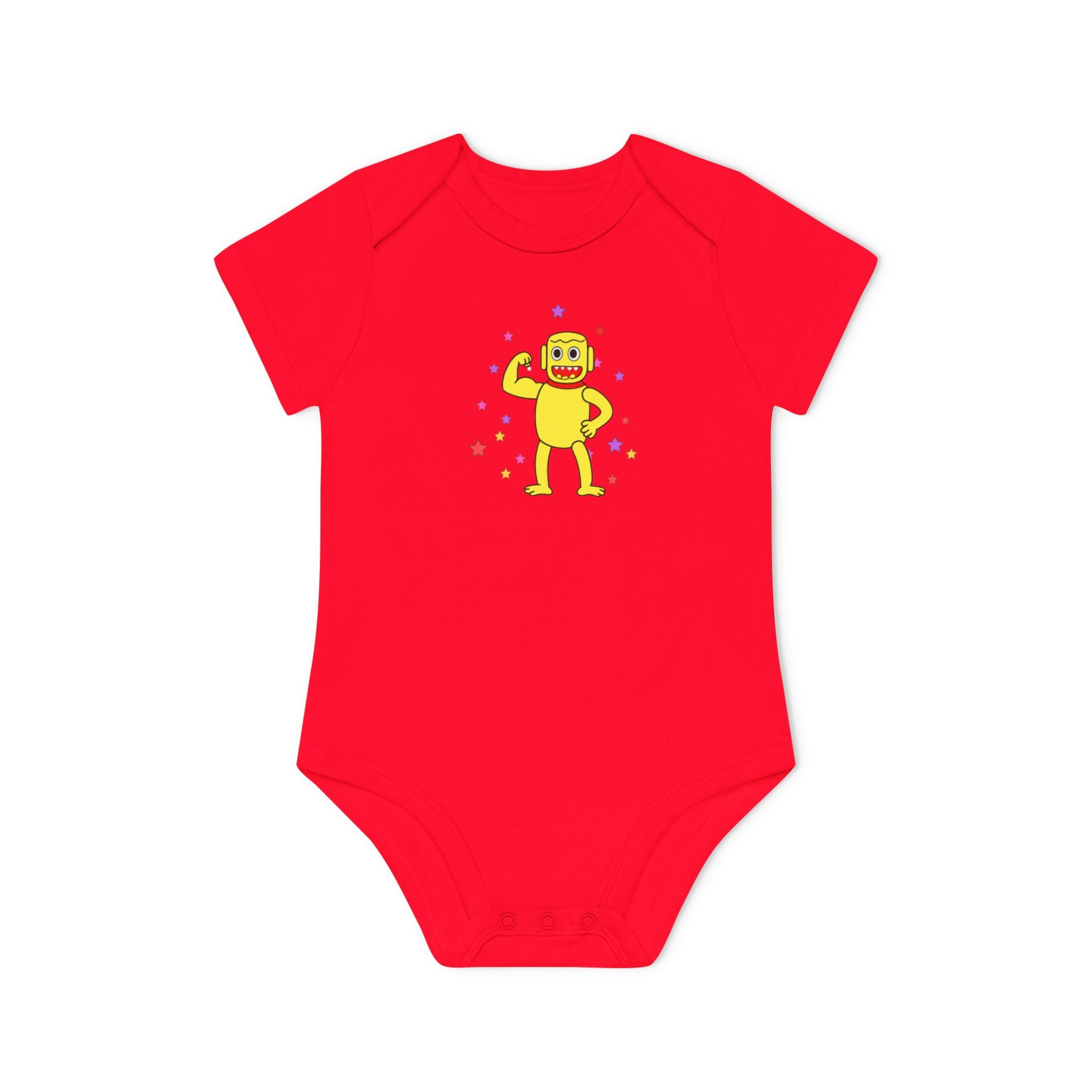 Cute Yellow Robot Baby Bodysuit — Organic Short Sleeve Onesie