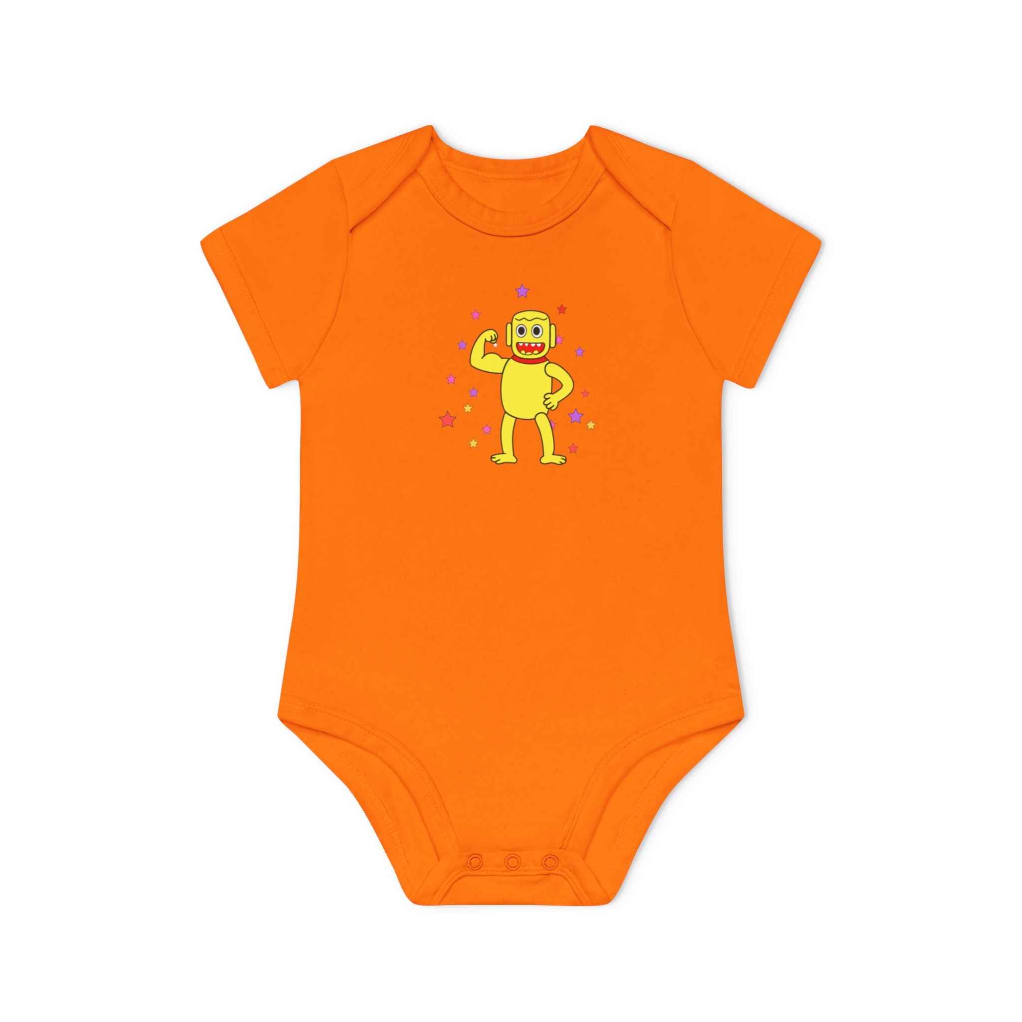 Cute Yellow Robot Baby Bodysuit — Organic Short Sleeve Onesie