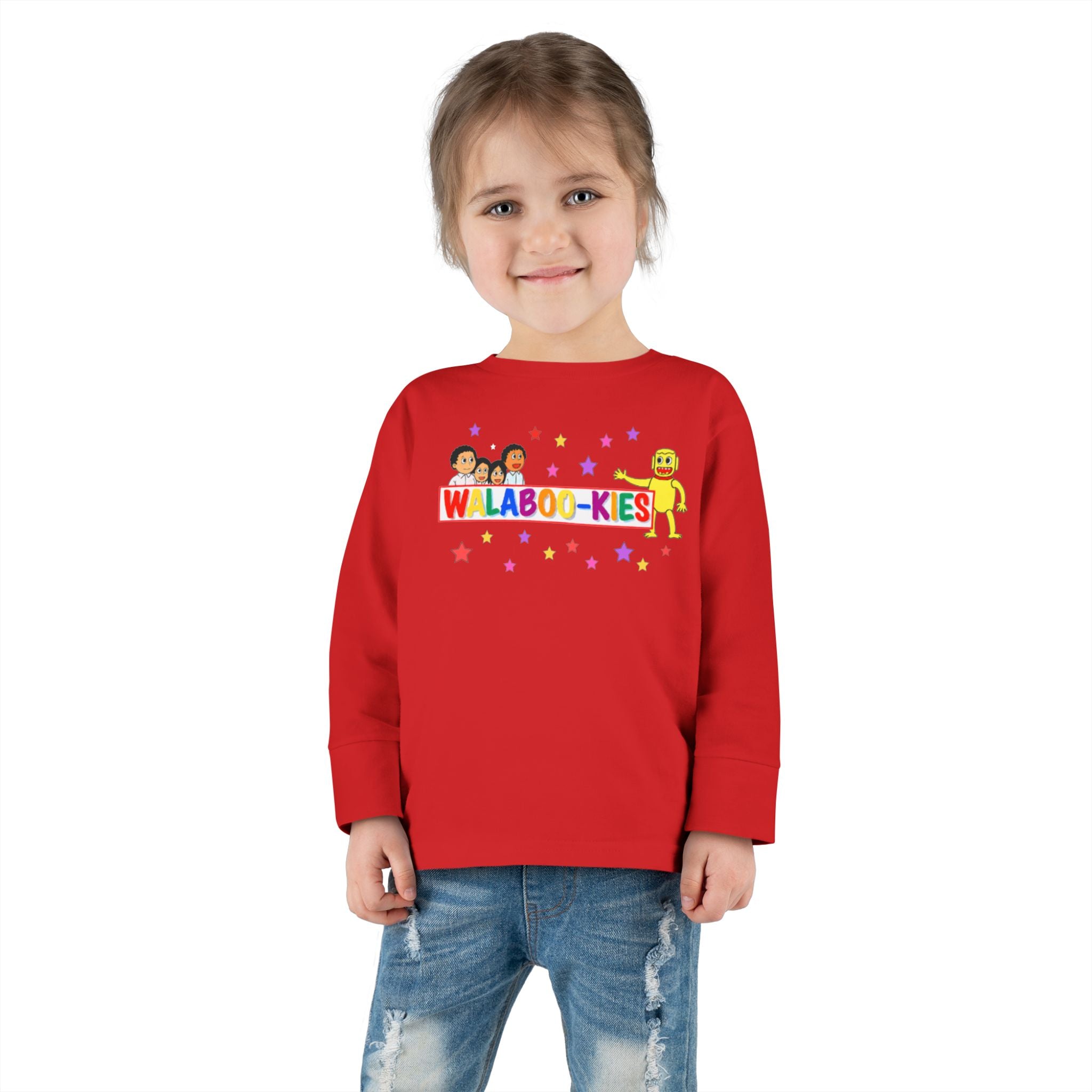 Toddler Long Sleeve Tee — Colorful “Wlaboo-kies” Cartoon Kids Shirt