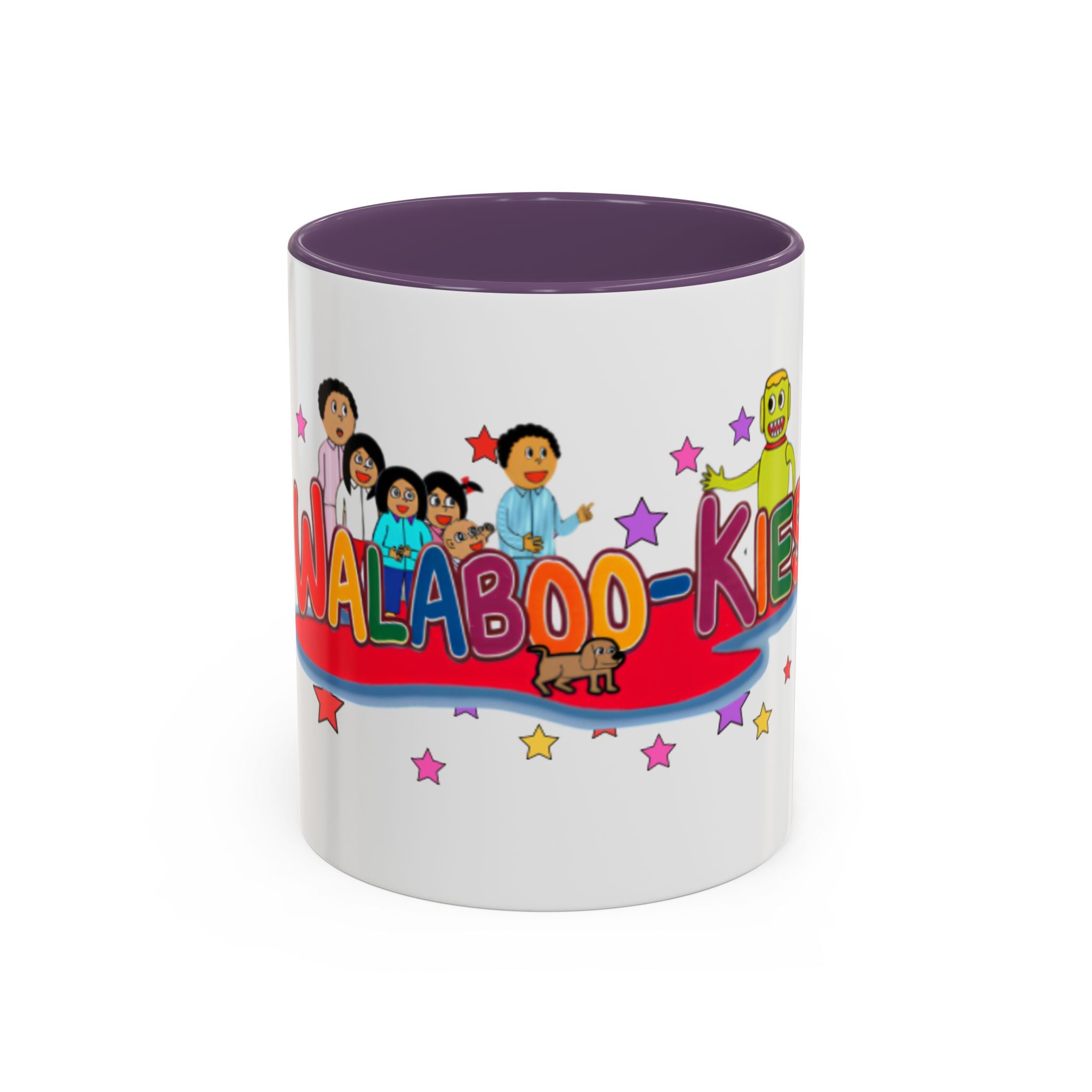 Personalized Family Cartoon Coffee Mug — 'Malaboo-Kies' Color Accent 11/15oz