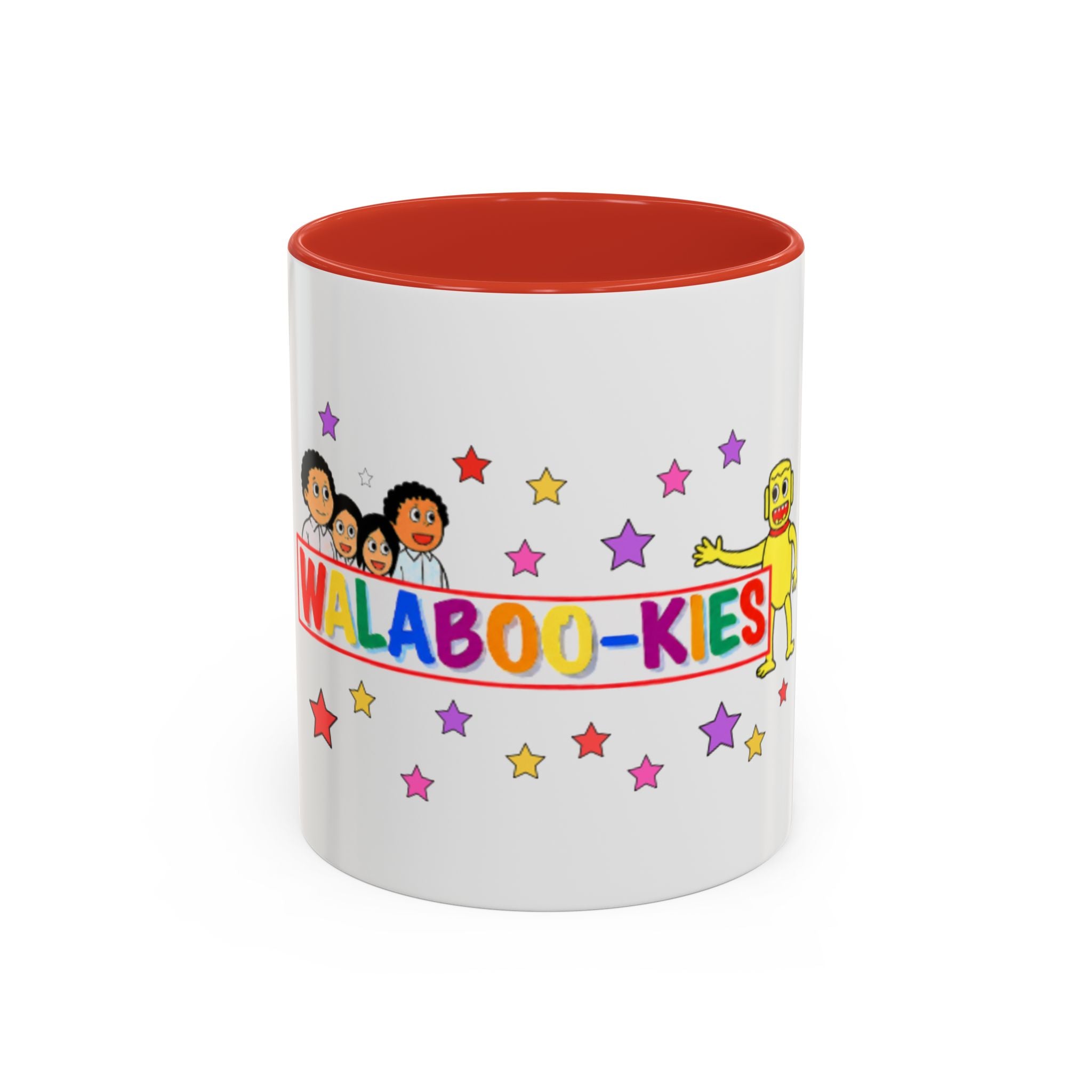 WALABOO-KIES Kids Cartoon Accent Coffee Mug — Colorful Family & Stars Design (11/15oz)