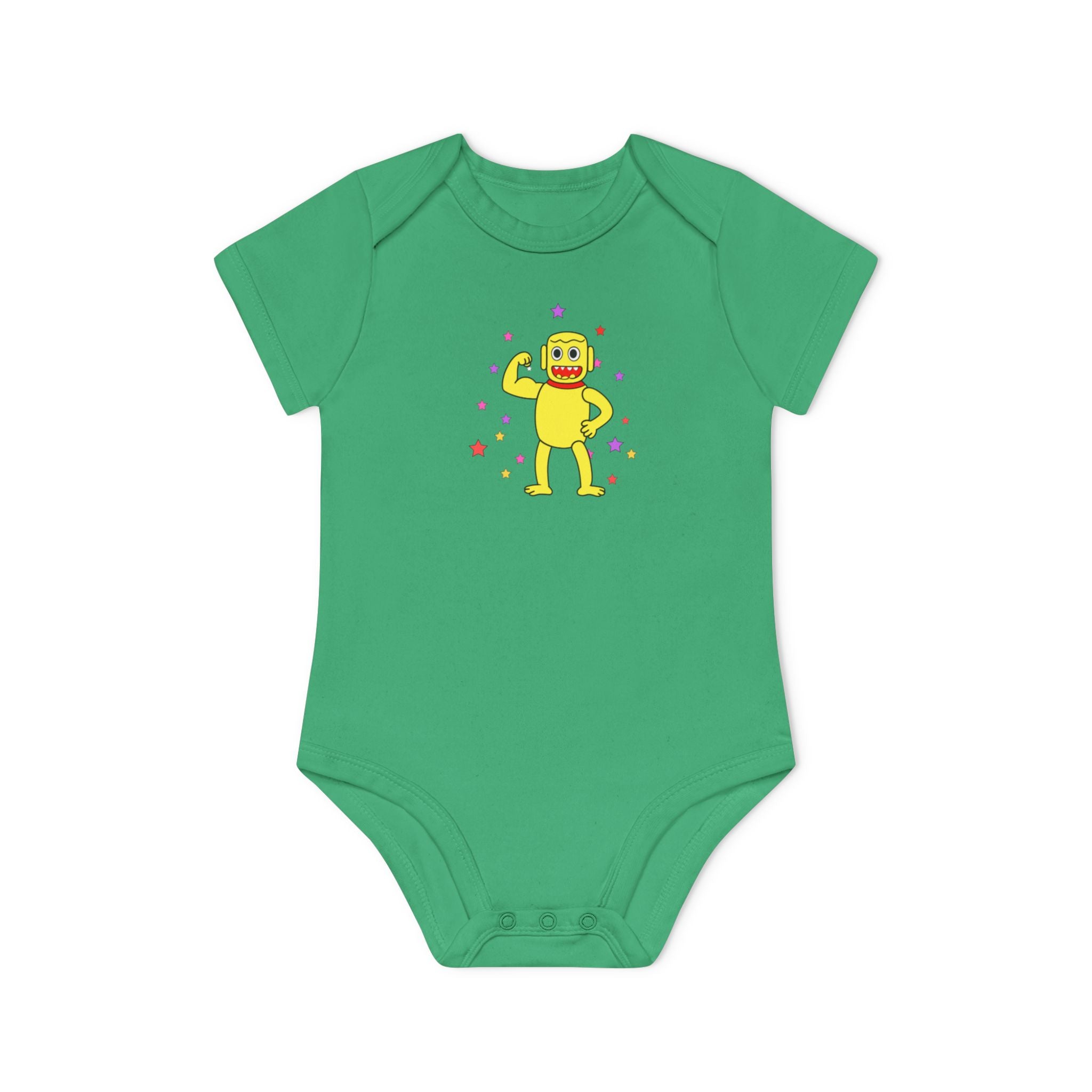 Cute Yellow Robot Baby Bodysuit — Organic Short Sleeve Onesie