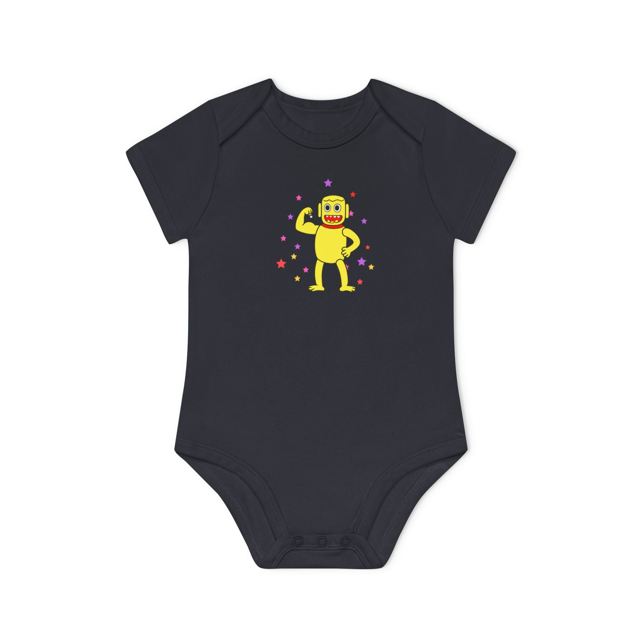 Cute Yellow Robot Baby Bodysuit — Organic Short Sleeve Onesie