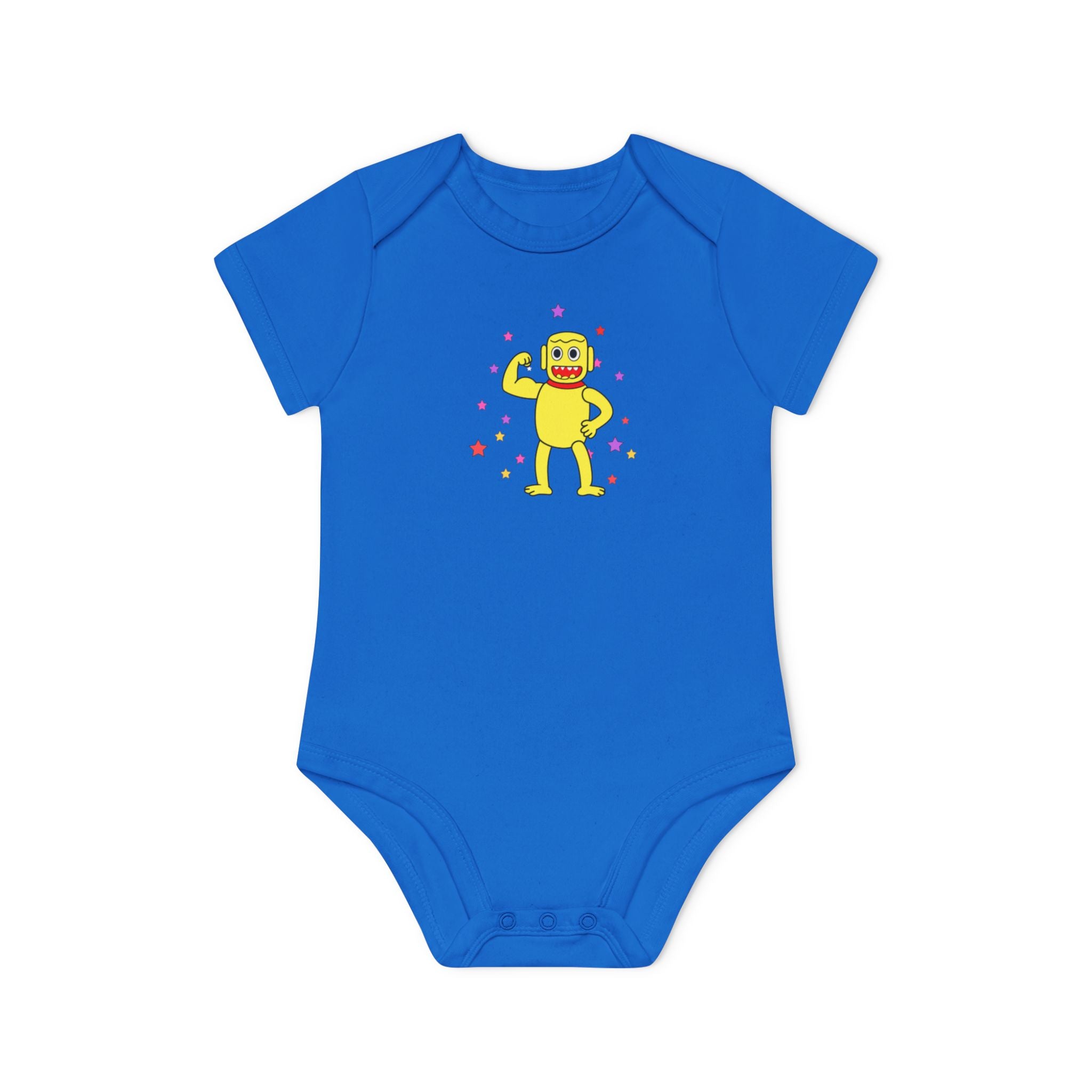 Cute Yellow Robot Baby Bodysuit — Organic Short Sleeve Onesie