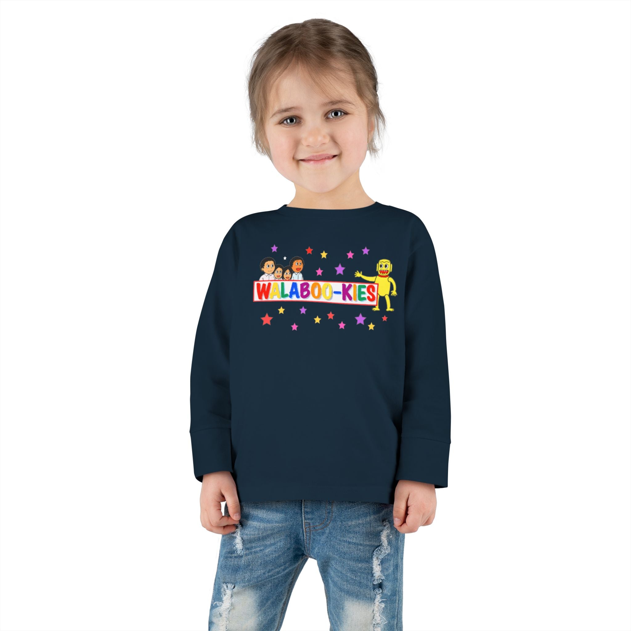Toddler Long Sleeve Tee — Colorful “Wlaboo-kies” Cartoon Kids Shirt