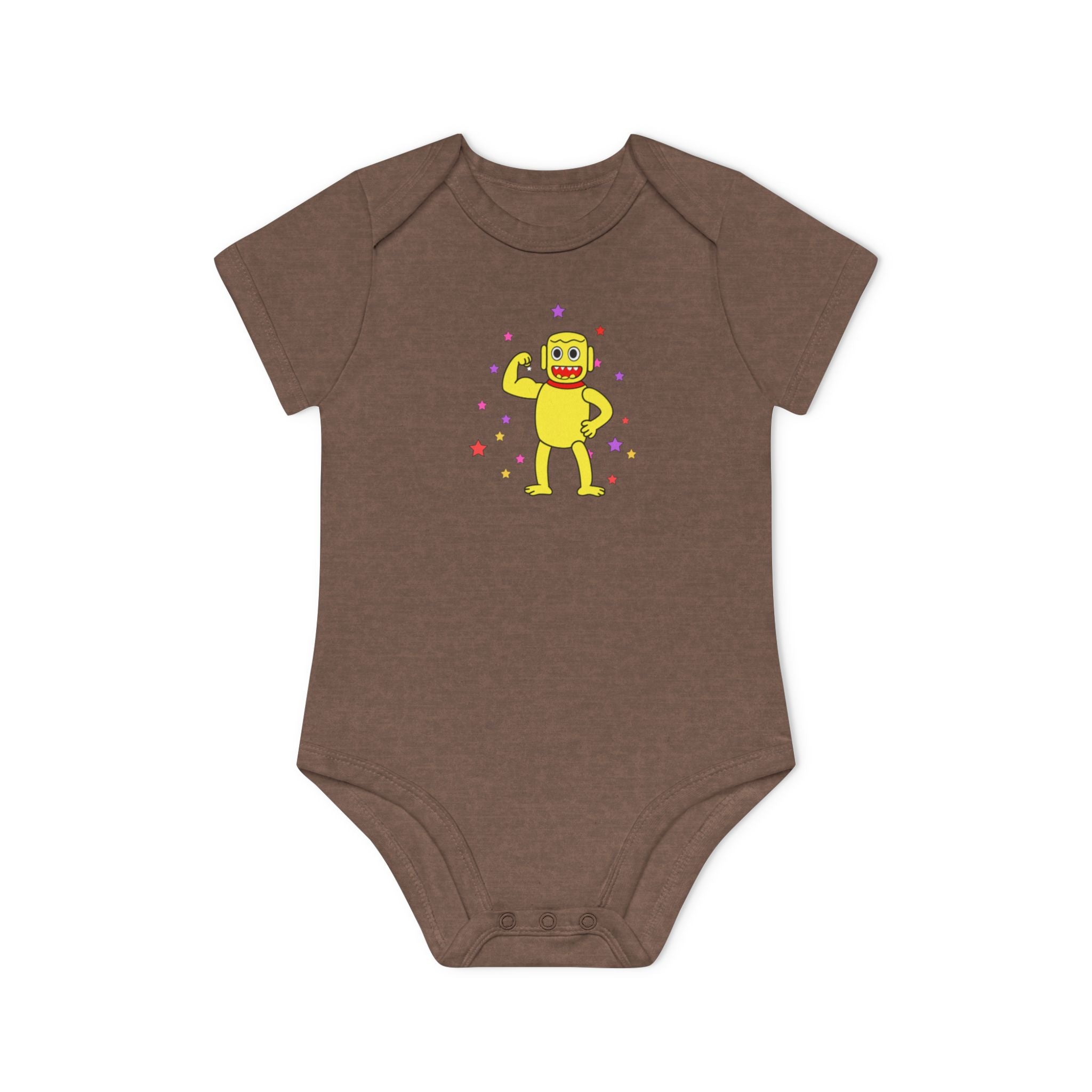 Cute Yellow Robot Baby Bodysuit — Organic Short Sleeve Onesie
