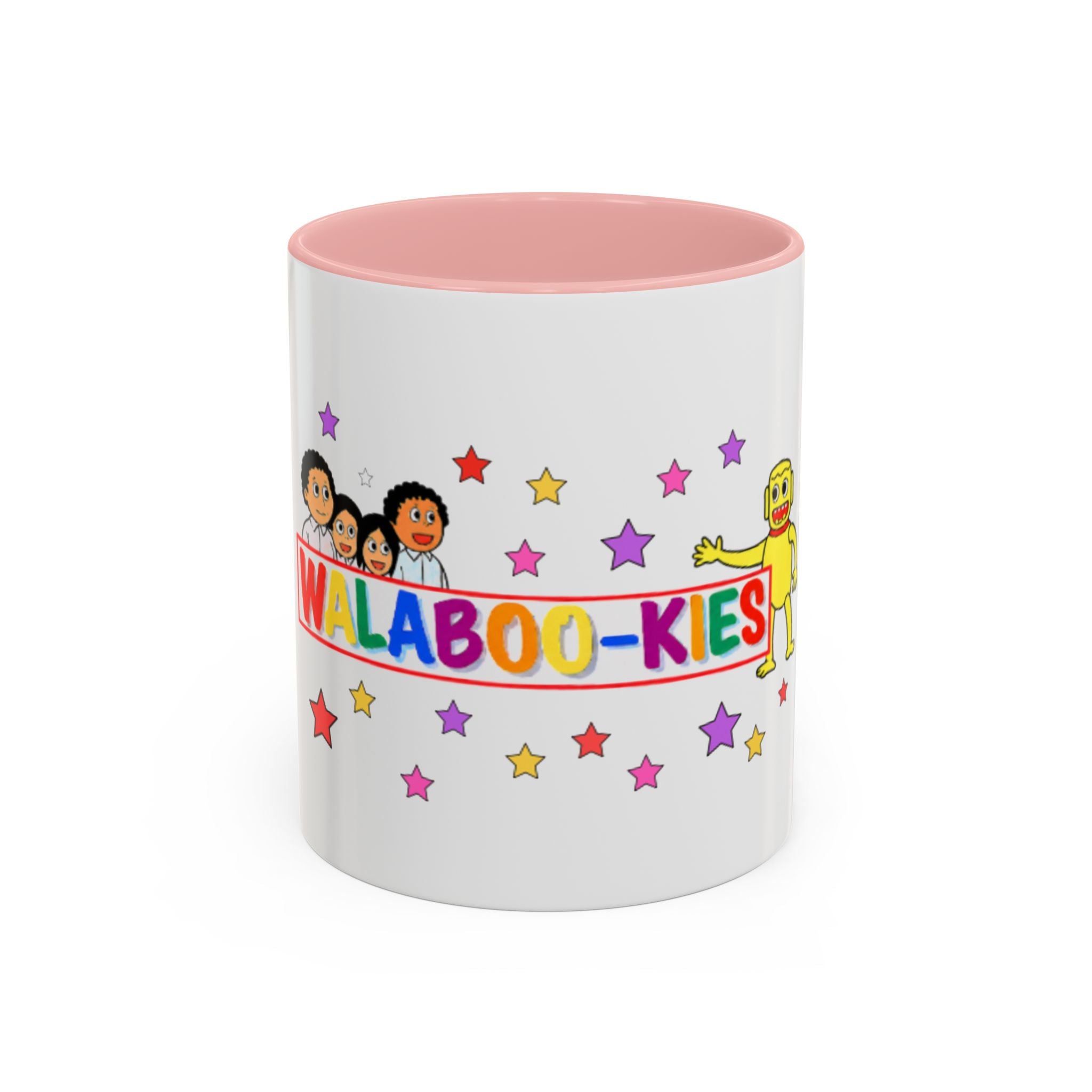 WALABOO-KIES Kids Cartoon Accent Coffee Mug — Colorful Family & Stars Design (11/15oz)