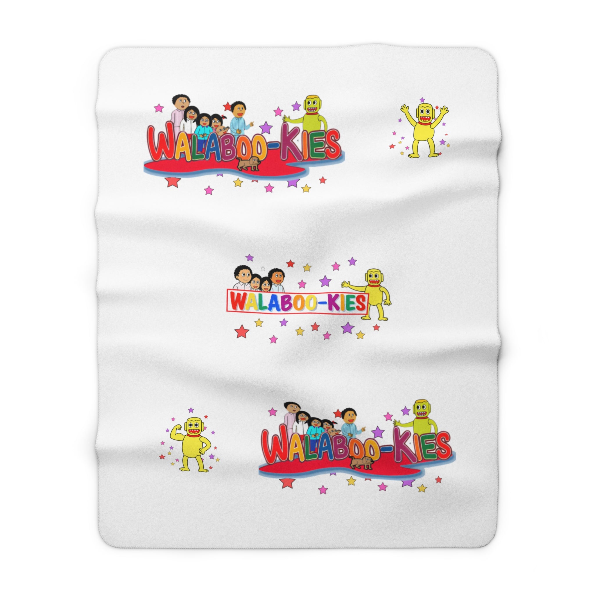 Sherpa Blanket — Colorful 'WALABOO-KIES' Kids Character Throw for Nursery & Playroom