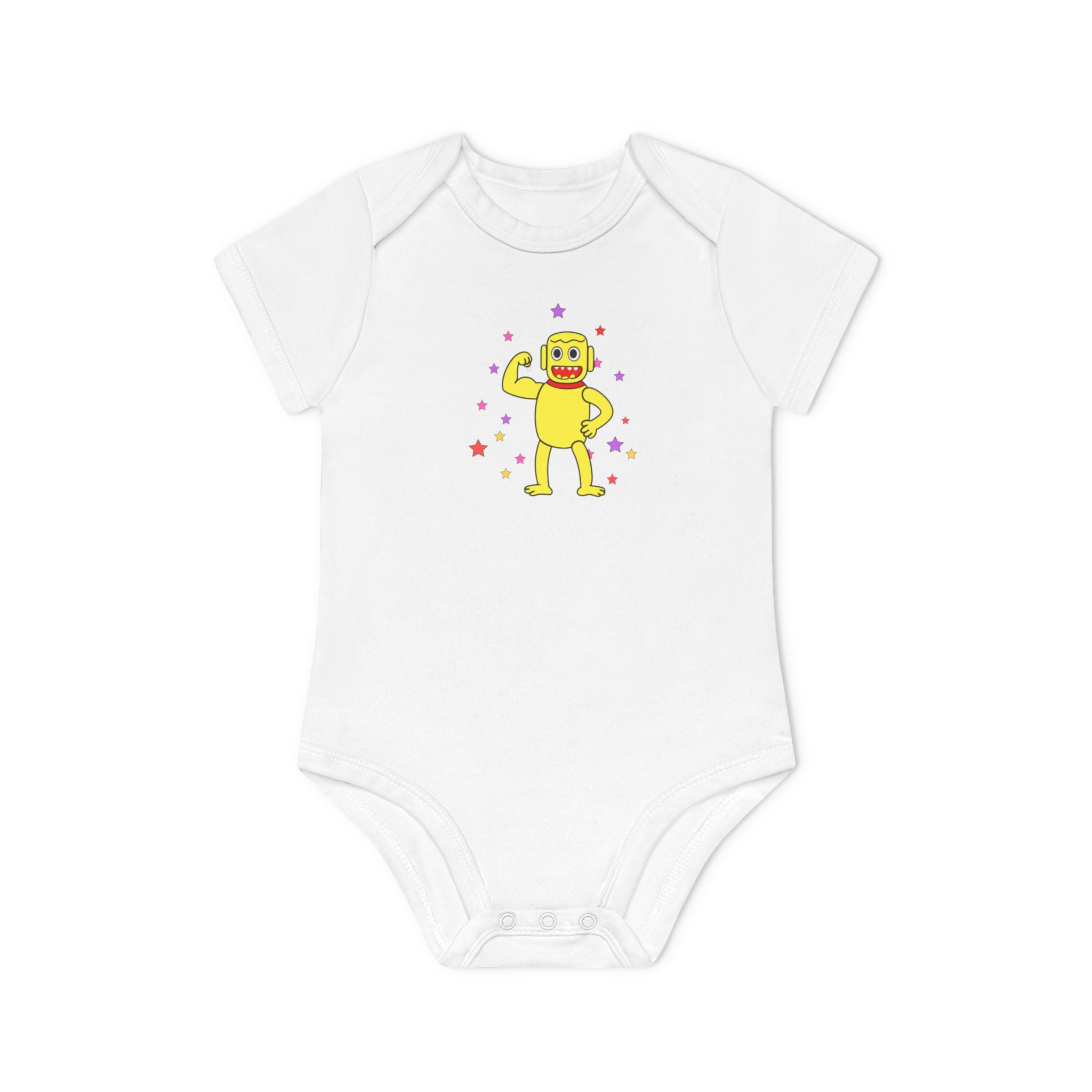 Cute Yellow Robot Baby Bodysuit — Organic Short Sleeve Onesie