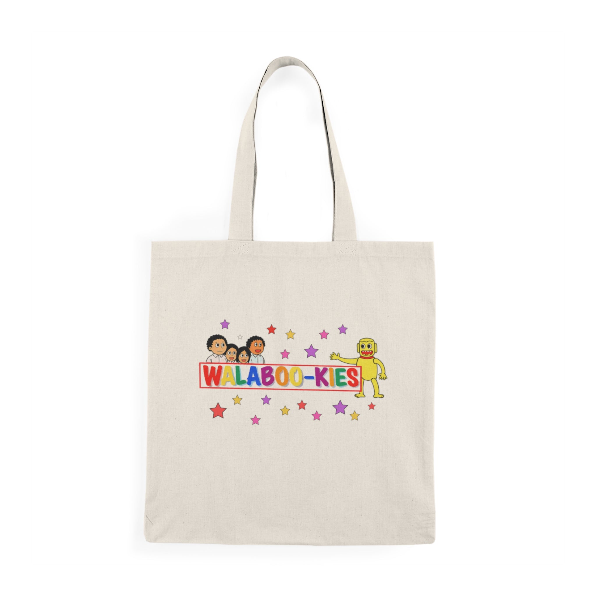 Tote Bag - Colorful "Walaboo-kes" Kids Character Tote | Playful Star-Pattern Reusable Shopper