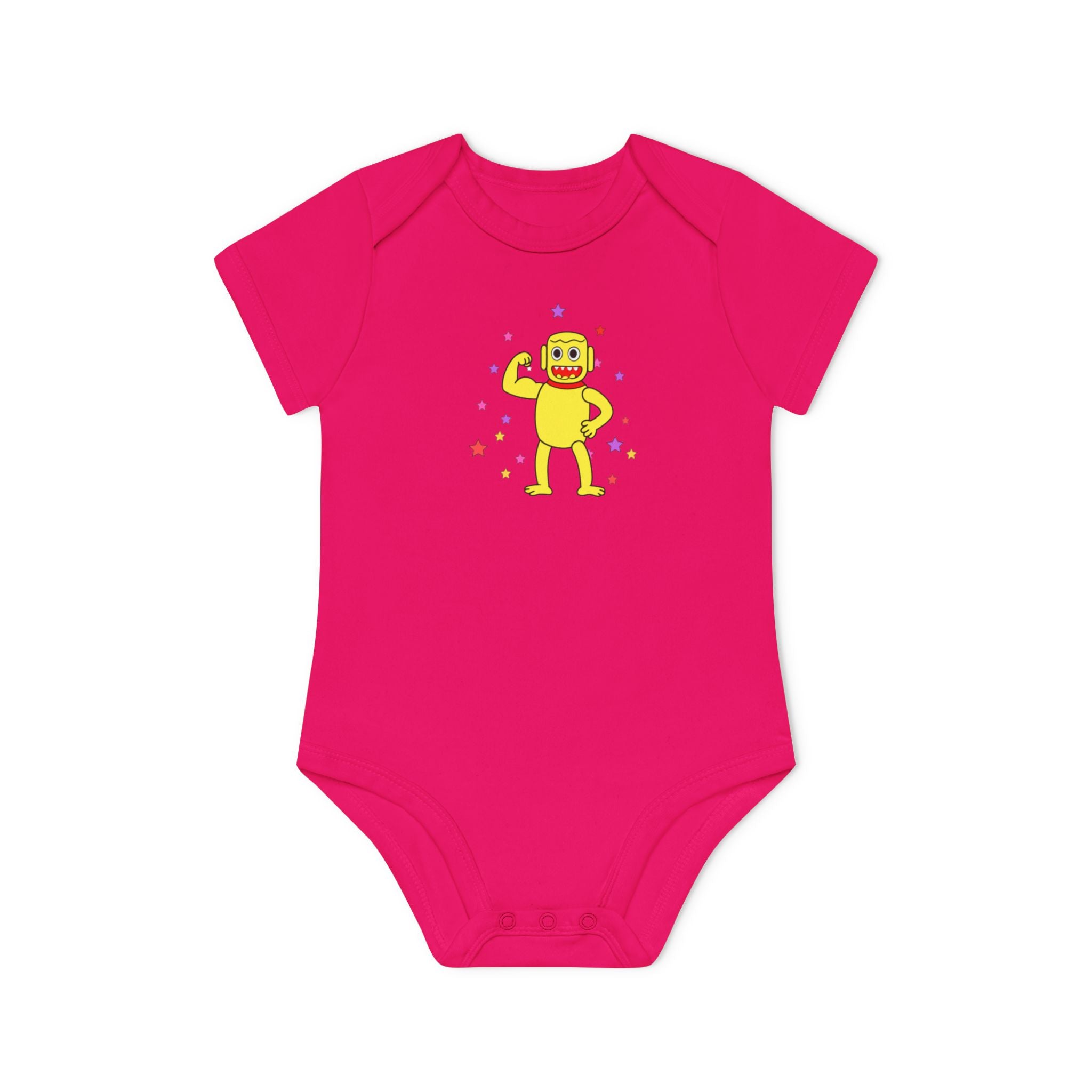 Cute Yellow Robot Baby Bodysuit — Organic Short Sleeve Onesie