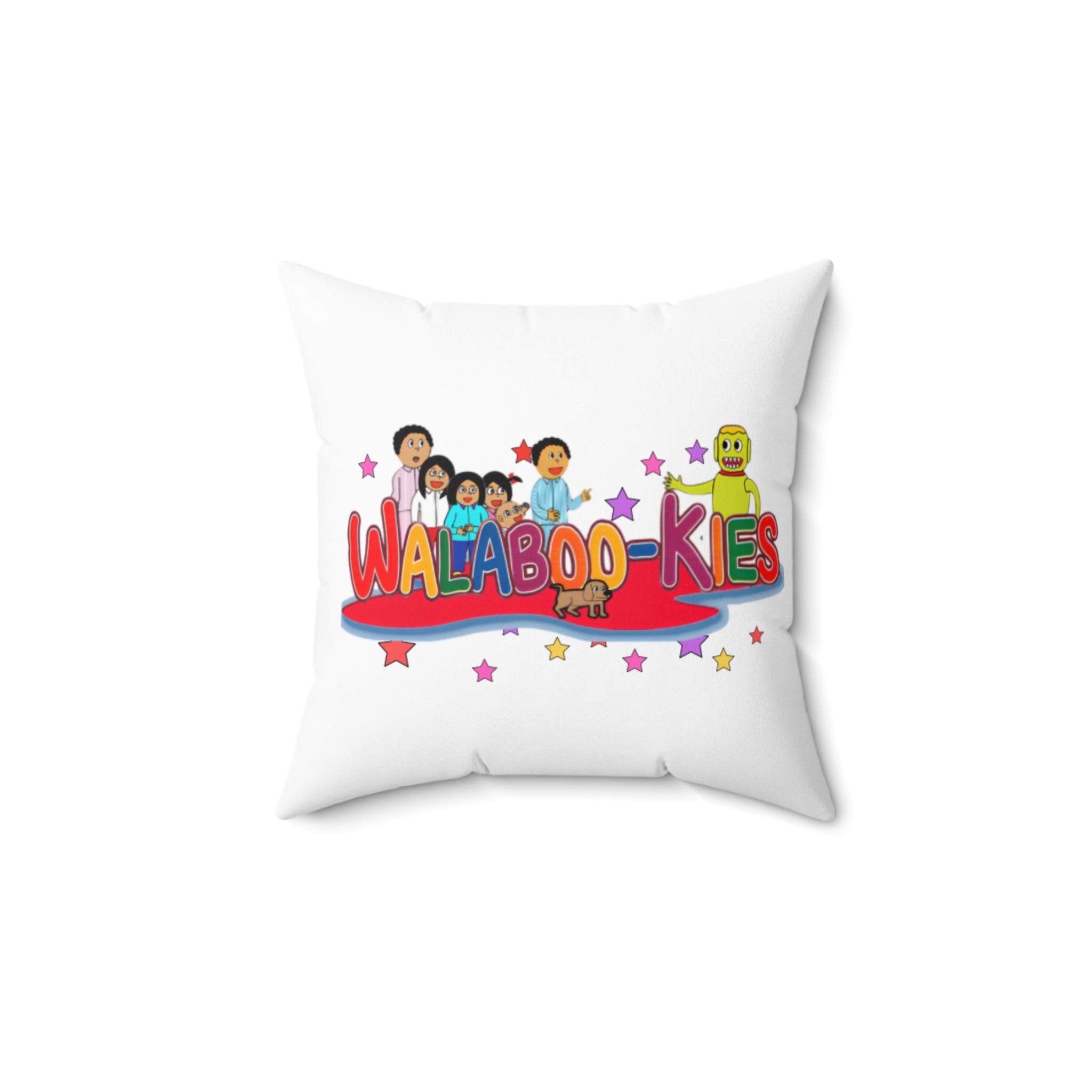 Walaboo-kies Kids Cartoon Logo Throw Pillow — Colorful Nursery Decor