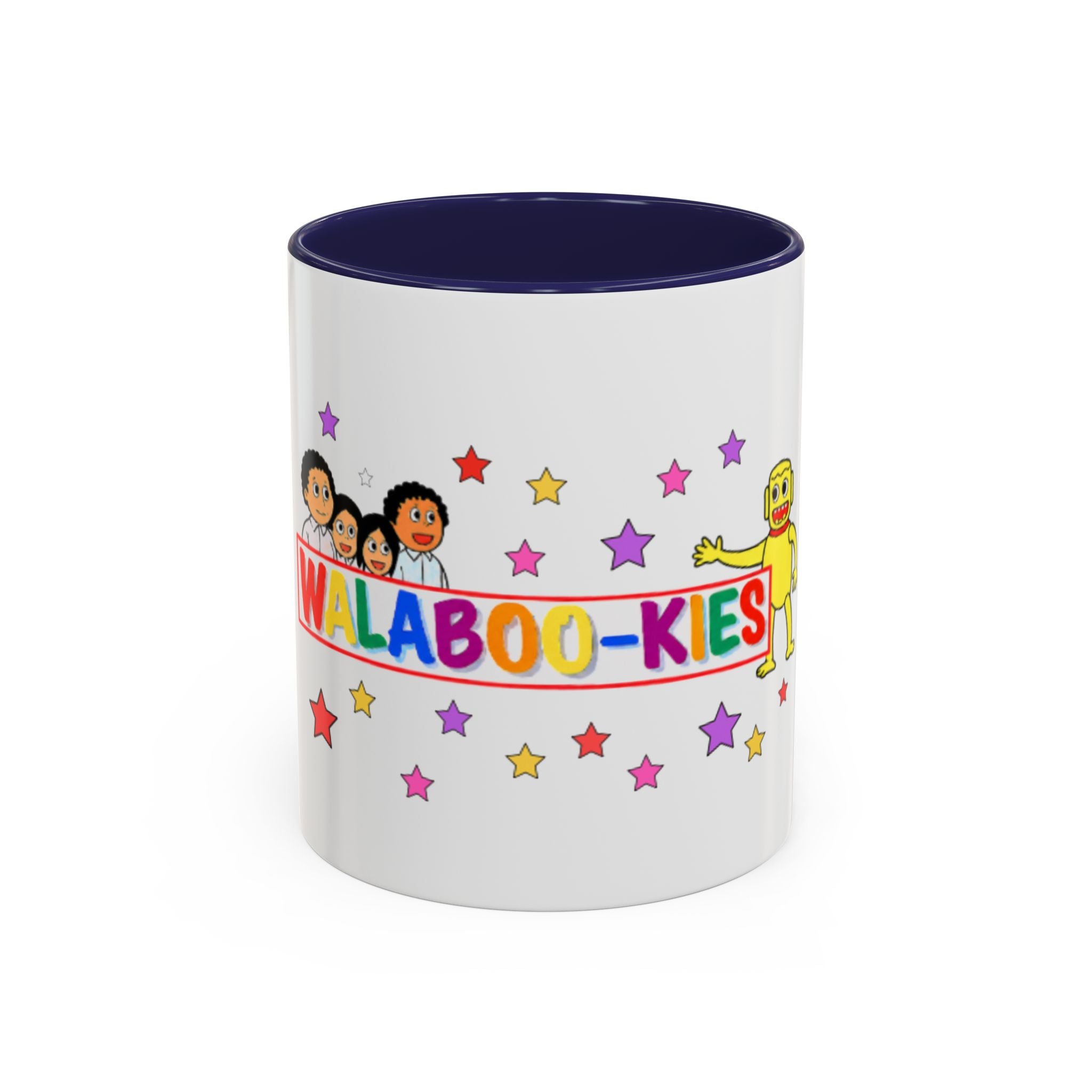 WALABOO-KIES Kids Cartoon Accent Coffee Mug — Colorful Family & Stars Design (11/15oz)