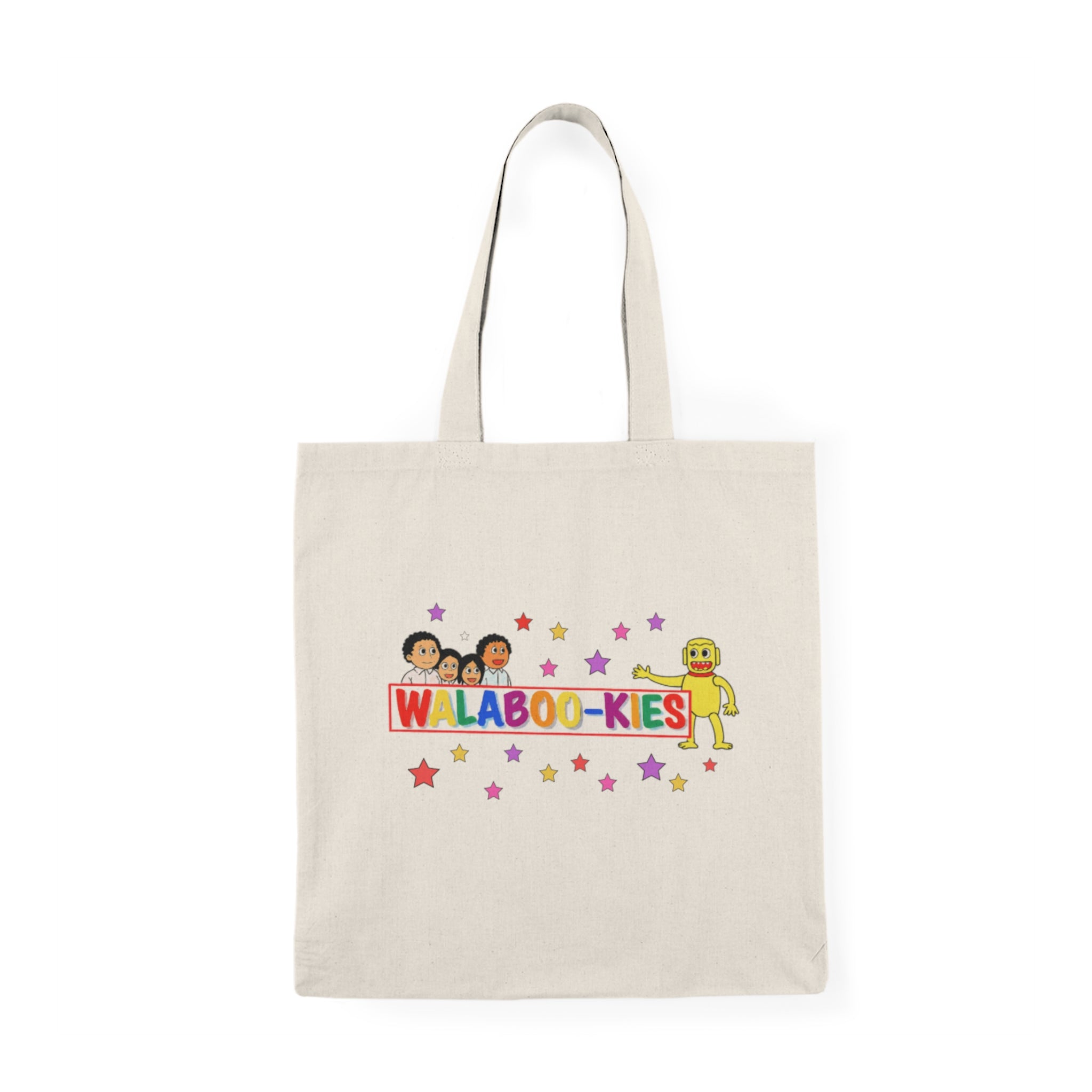 Tote Bag - Colorful "Walaboo-kes" Kids Character Tote | Playful Star-Pattern Reusable Shopper
