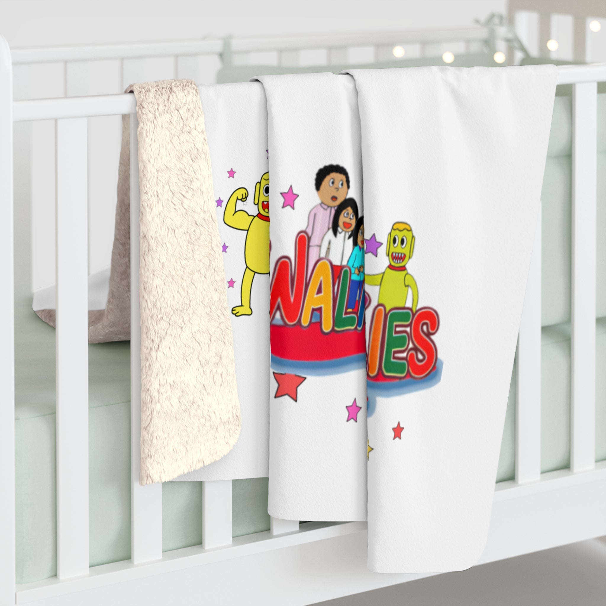 Sherpa Blanket — Colorful 'WALABOO-KIES' Kids Character Throw for Nursery & Playroom