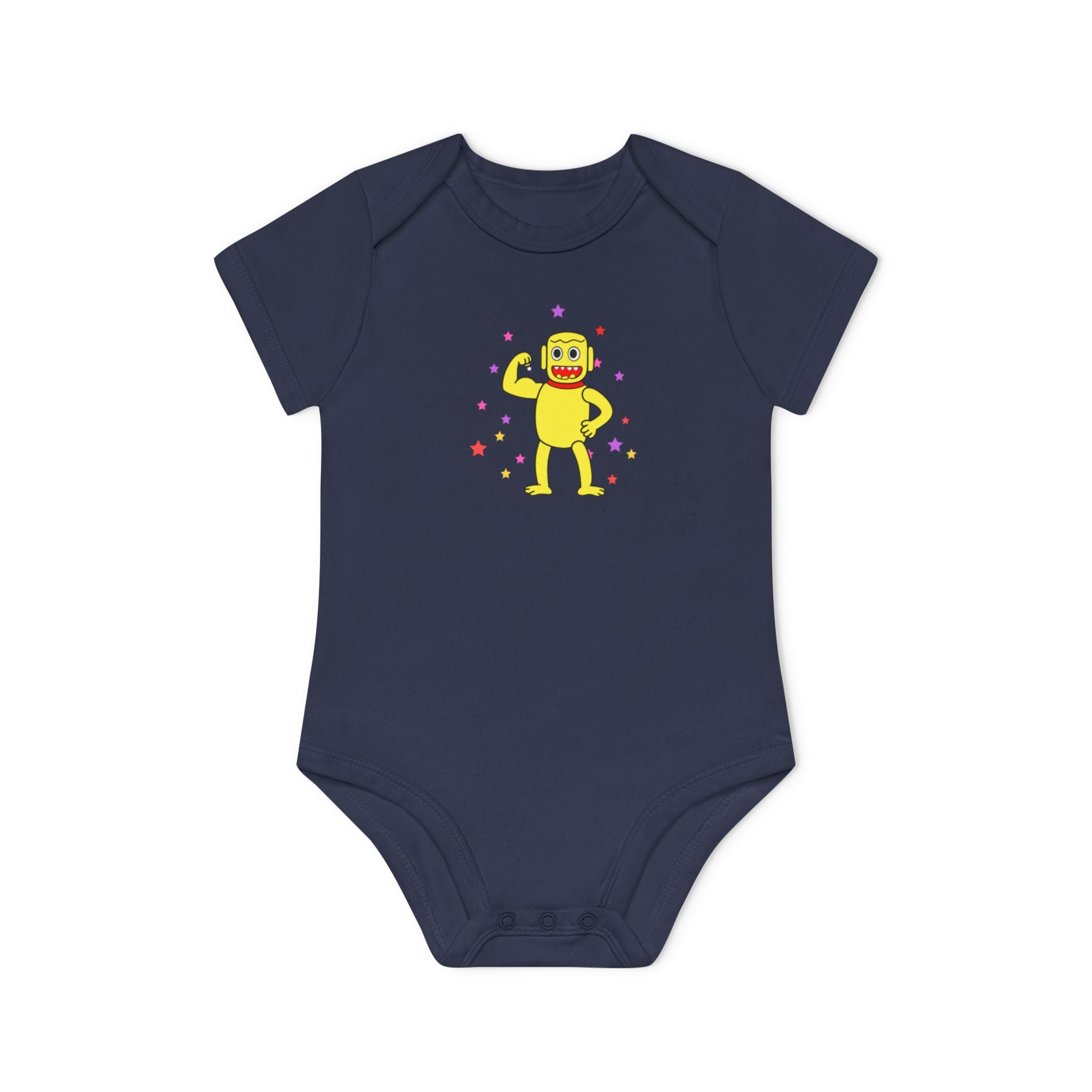 Cute Yellow Robot Baby Bodysuit — Organic Short Sleeve Onesie