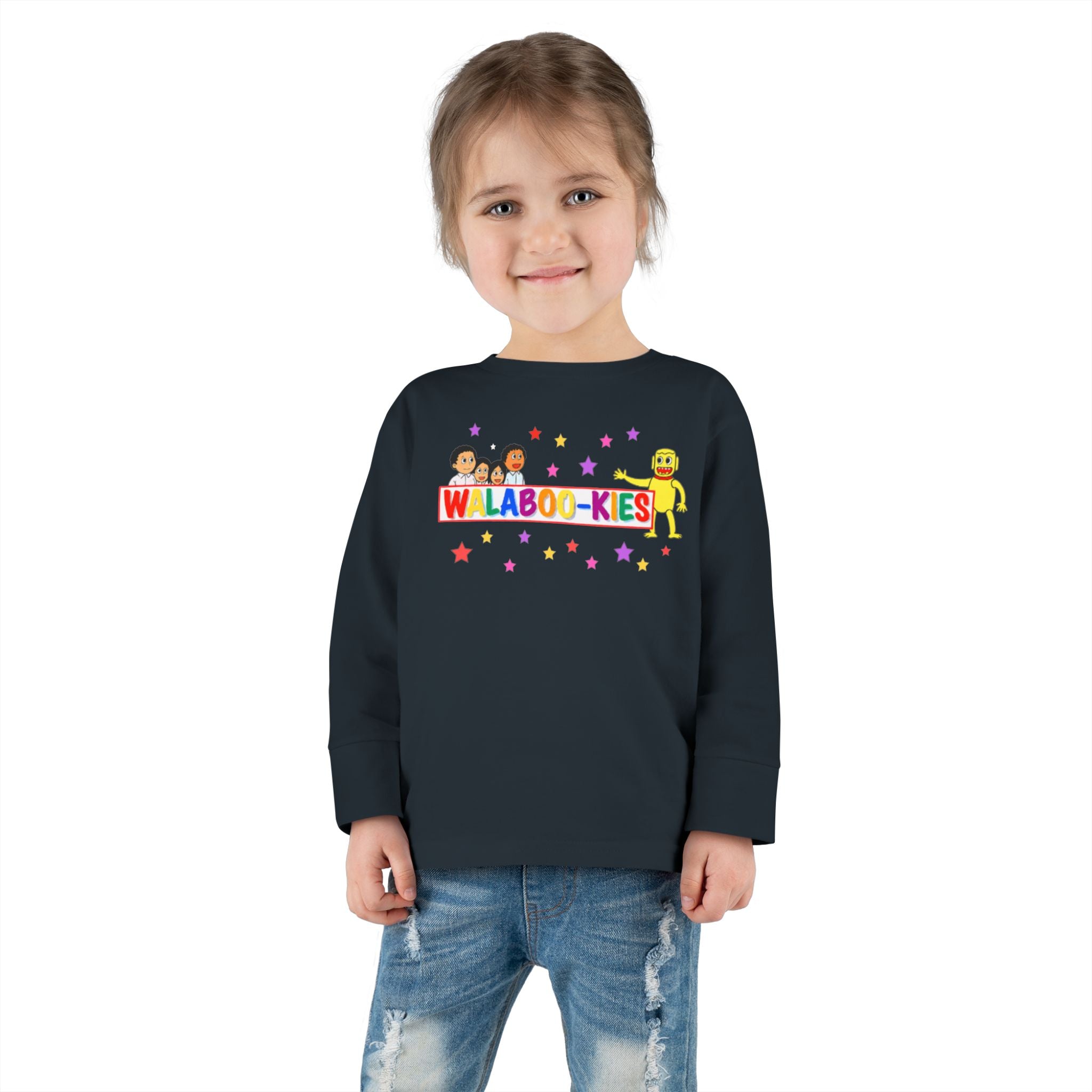 Toddler Long Sleeve Tee — Colorful “Wlaboo-kies” Cartoon Kids Shirt