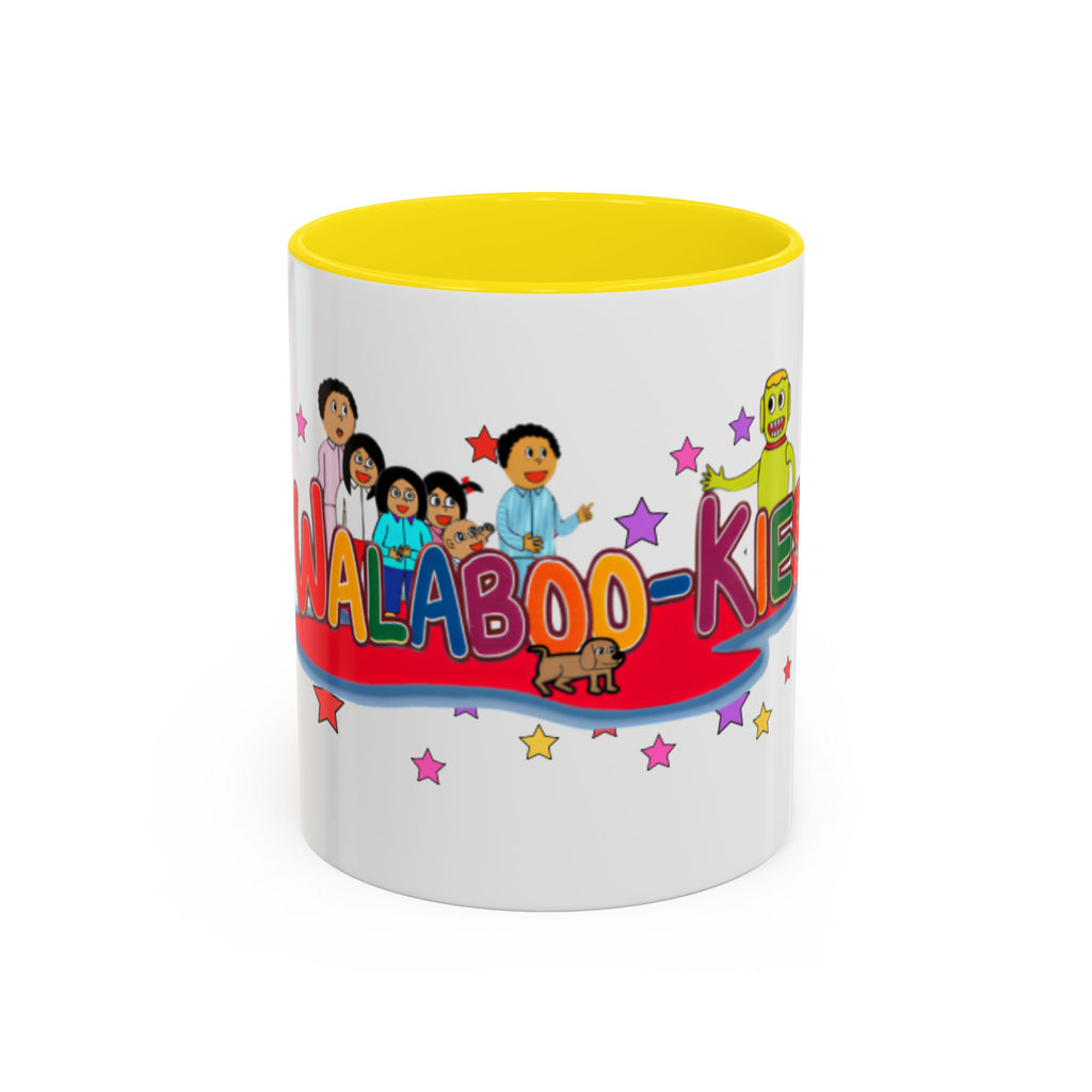 Personalized Family Cartoon Coffee Mug — 'Malaboo-Kies' Color Accent 11/15oz