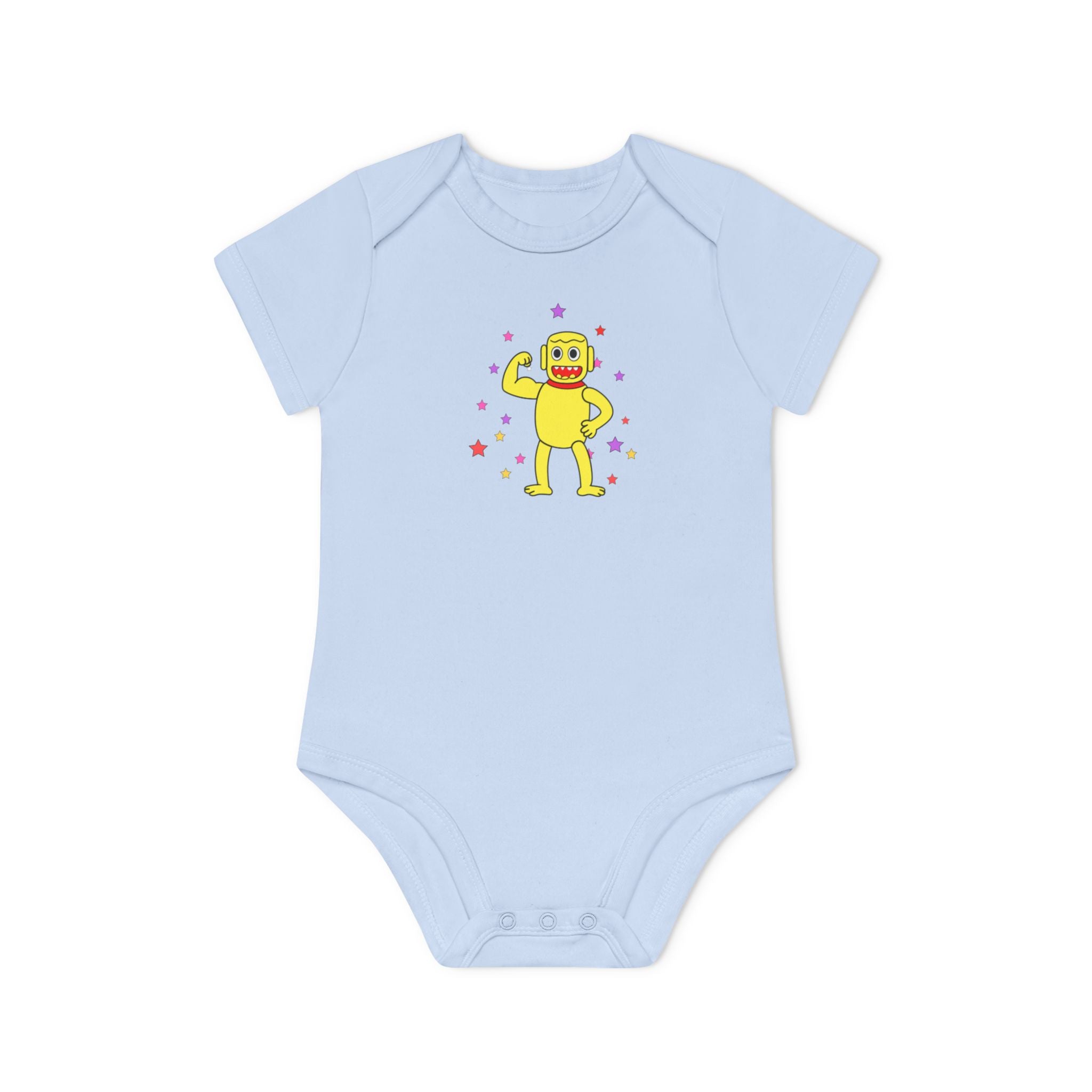 Cute Yellow Robot Baby Bodysuit — Organic Short Sleeve Onesie
