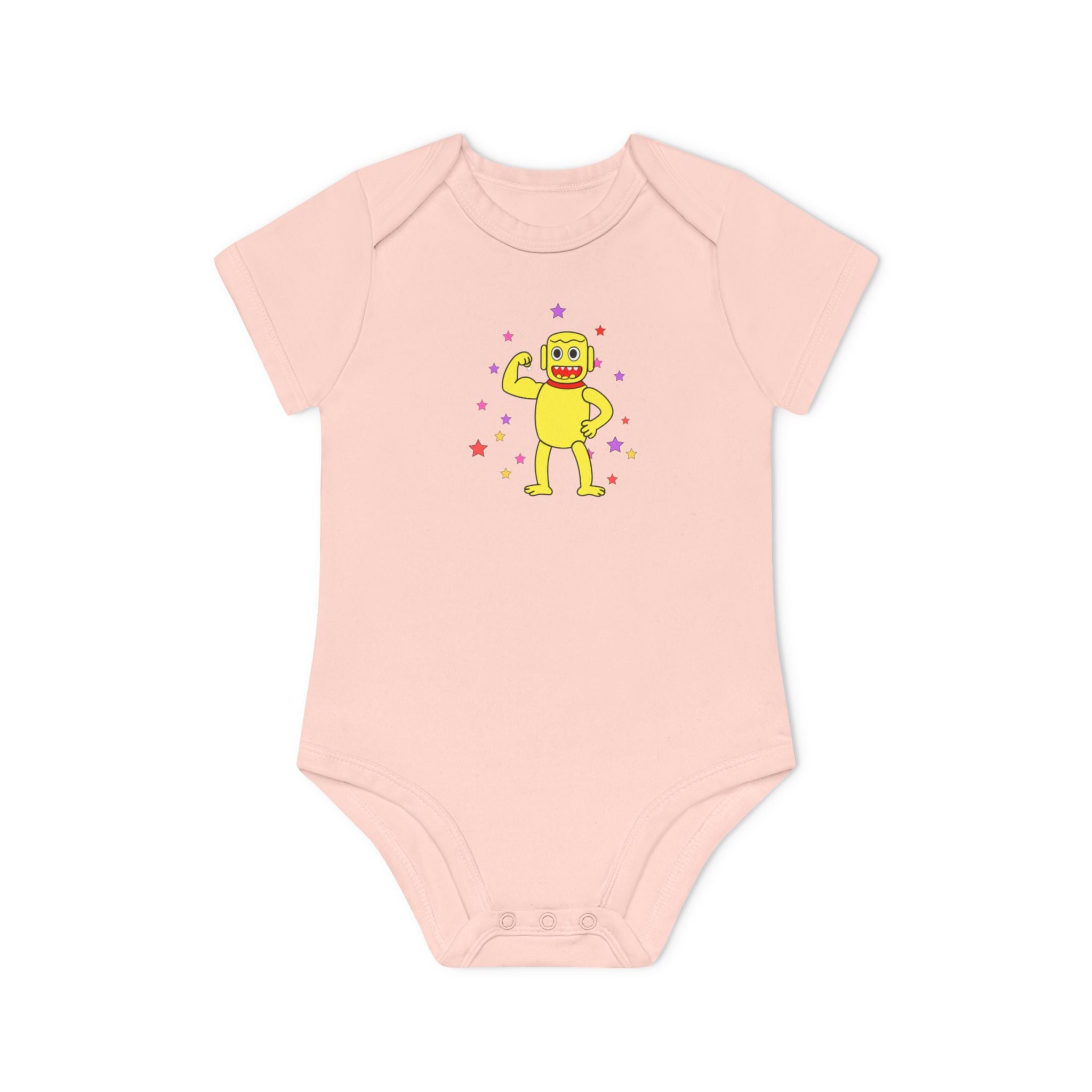 Cute Yellow Robot Baby Bodysuit — Organic Short Sleeve Onesie