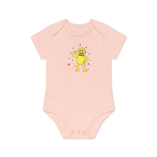 Cute Yellow Robot Baby Bodysuit — Organic Short Sleeve Onesie