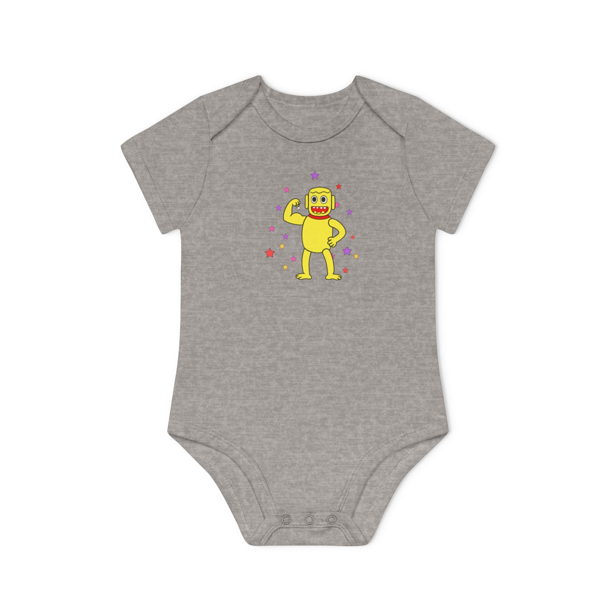 Cute Yellow Robot Baby Bodysuit — Organic Short Sleeve Onesie