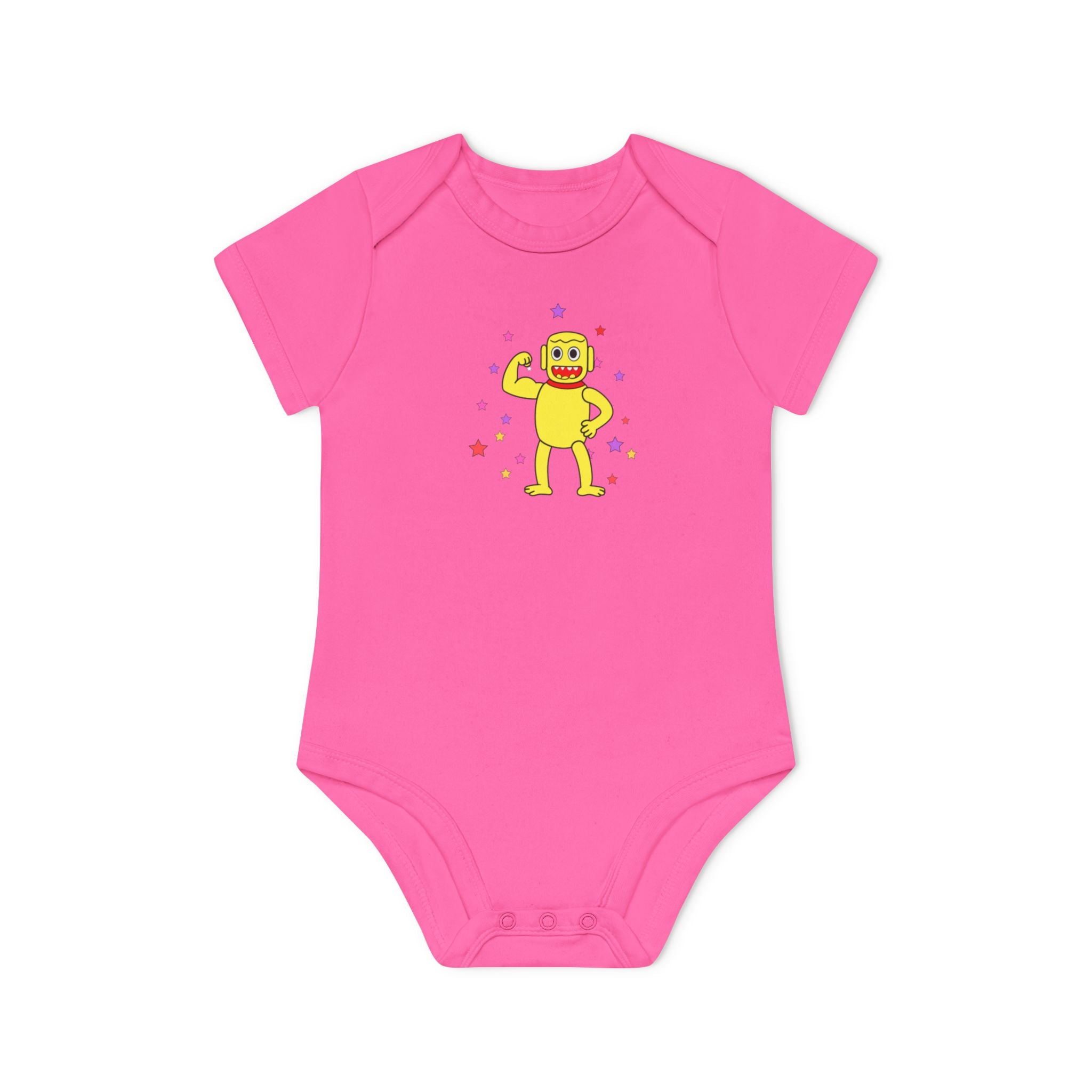 Cute Yellow Robot Baby Bodysuit — Organic Short Sleeve Onesie