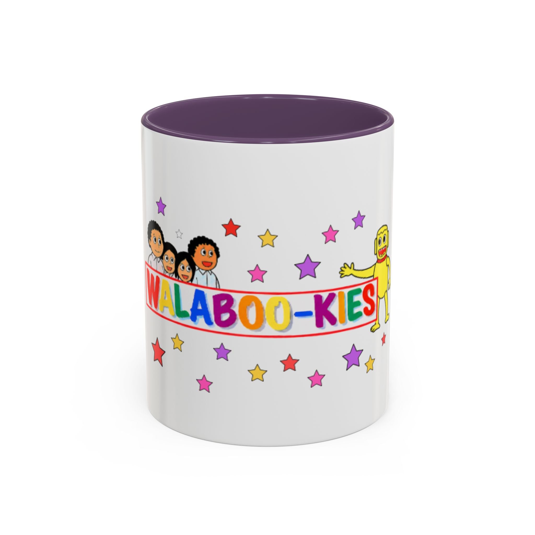 WALABOO-KIES Kids Cartoon Accent Coffee Mug — Colorful Family & Stars Design (11/15oz)
