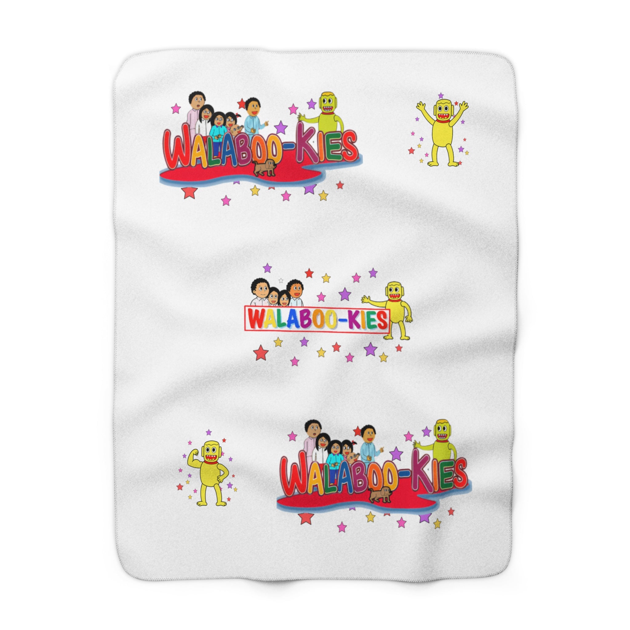 Sherpa Blanket — Colorful 'WALABOO-KIES' Kids Character Throw for Nursery & Playroom