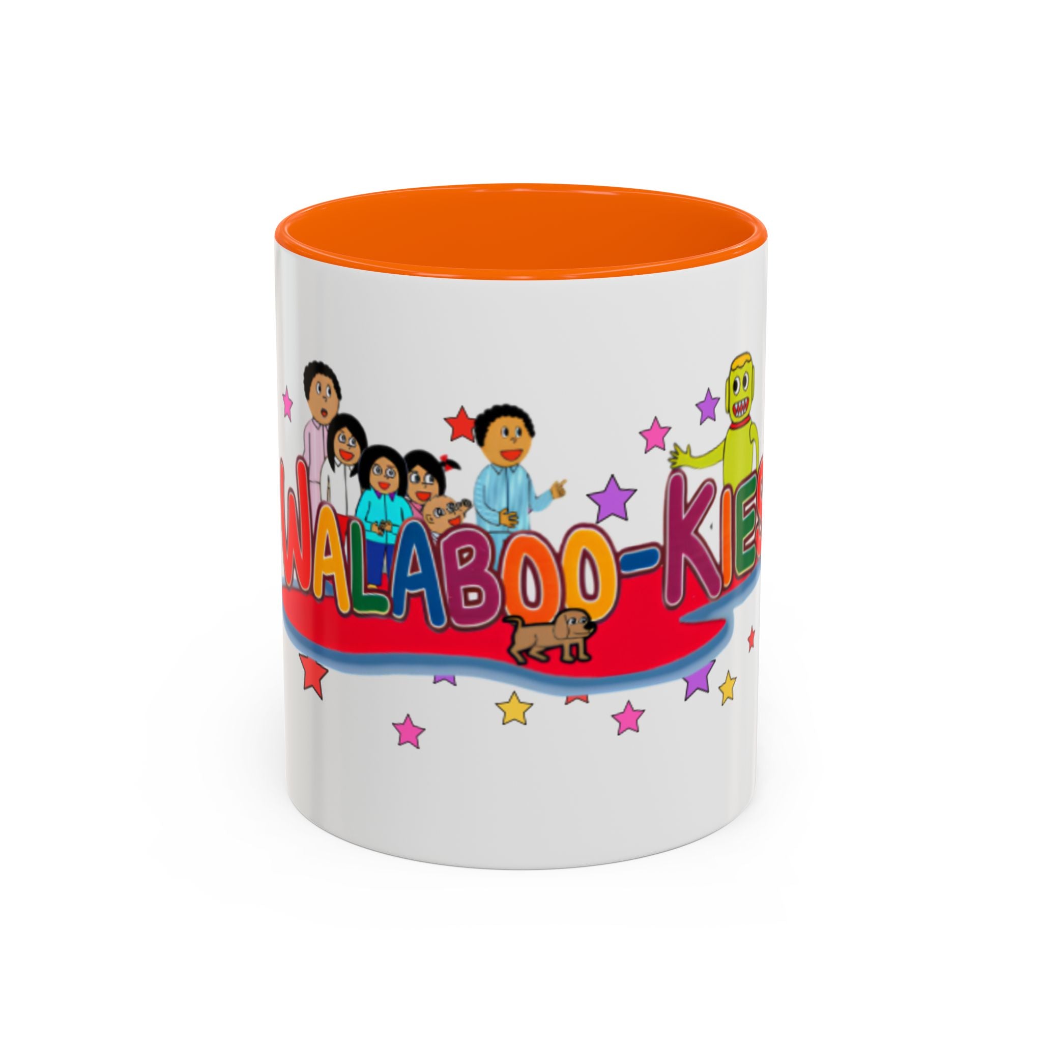 Personalized Family Cartoon Coffee Mug — 'Malaboo-Kies' Color Accent 11/15oz