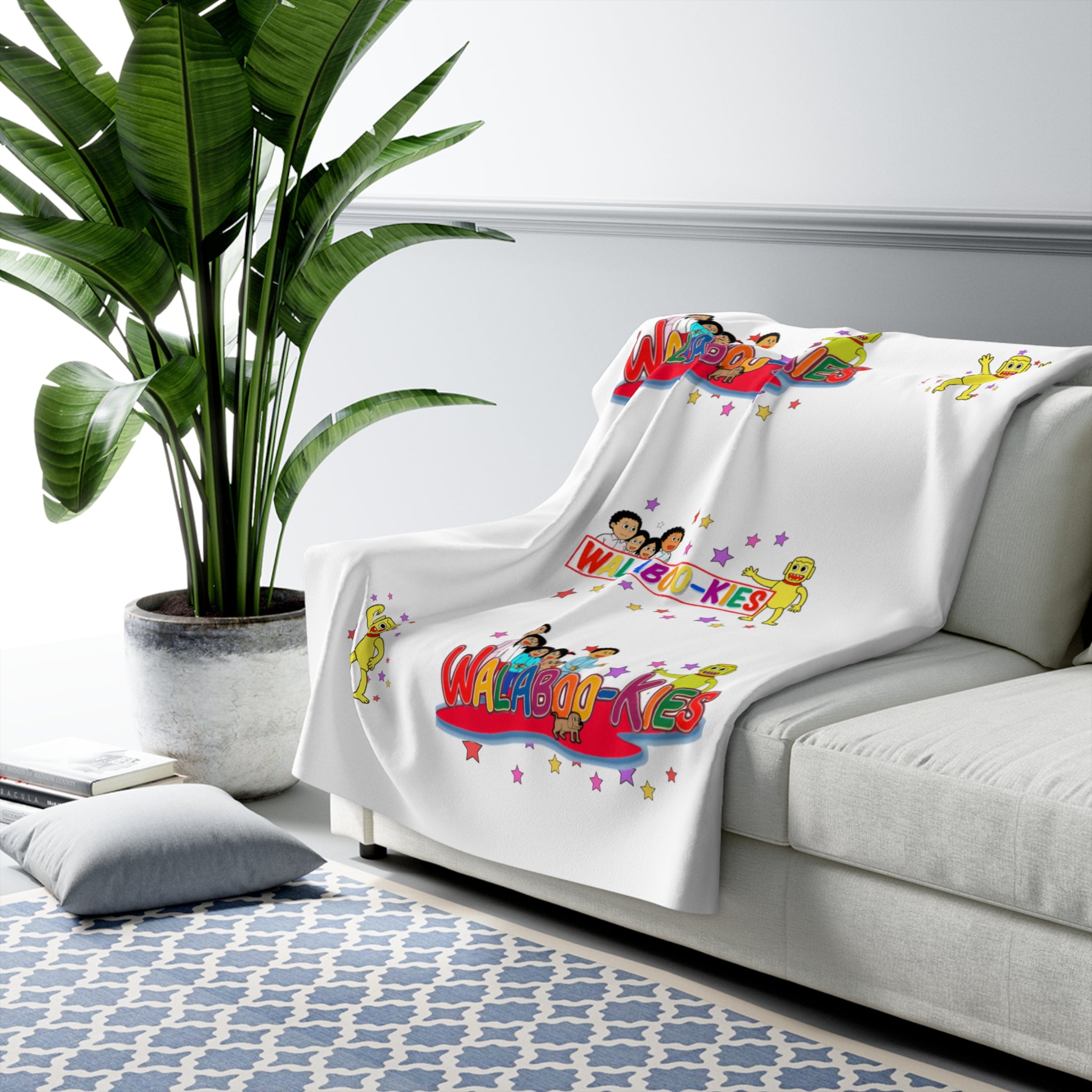 Sherpa Blanket — Colorful 'WALABOO-KIES' Kids Character Throw for Nursery & Playroom